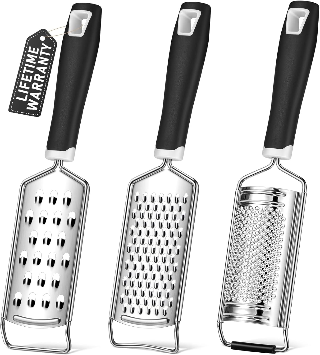Cheese Grater,  3 Packs Stainless Steel Lemon Zester Grater with Silicone Handle for Cheese, Chocolate, Spices, and More - Image 1