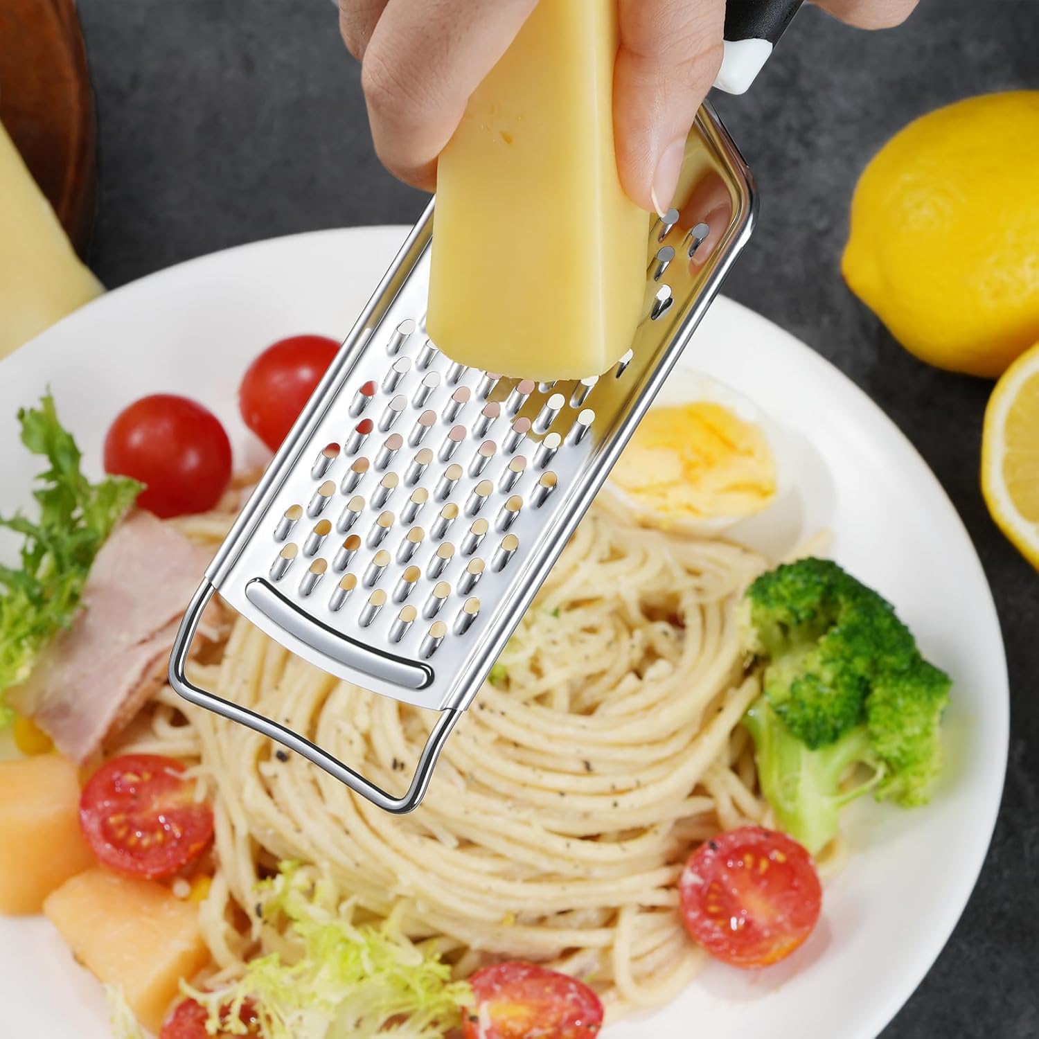 Cheese Grater,  3 Packs Stainless Steel Lemon Zester Grater with Silicone Handle for Cheese, Chocolate, Spices, and More - Image 2