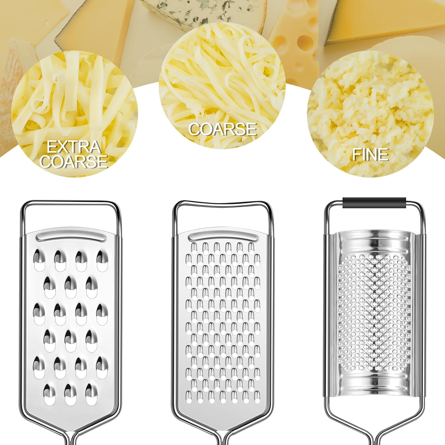 Cheese Grater,  3 Packs Stainless Steel Lemon Zester Grater with Silicone Handle for Cheese, Chocolate, Spices, and More - Image 3