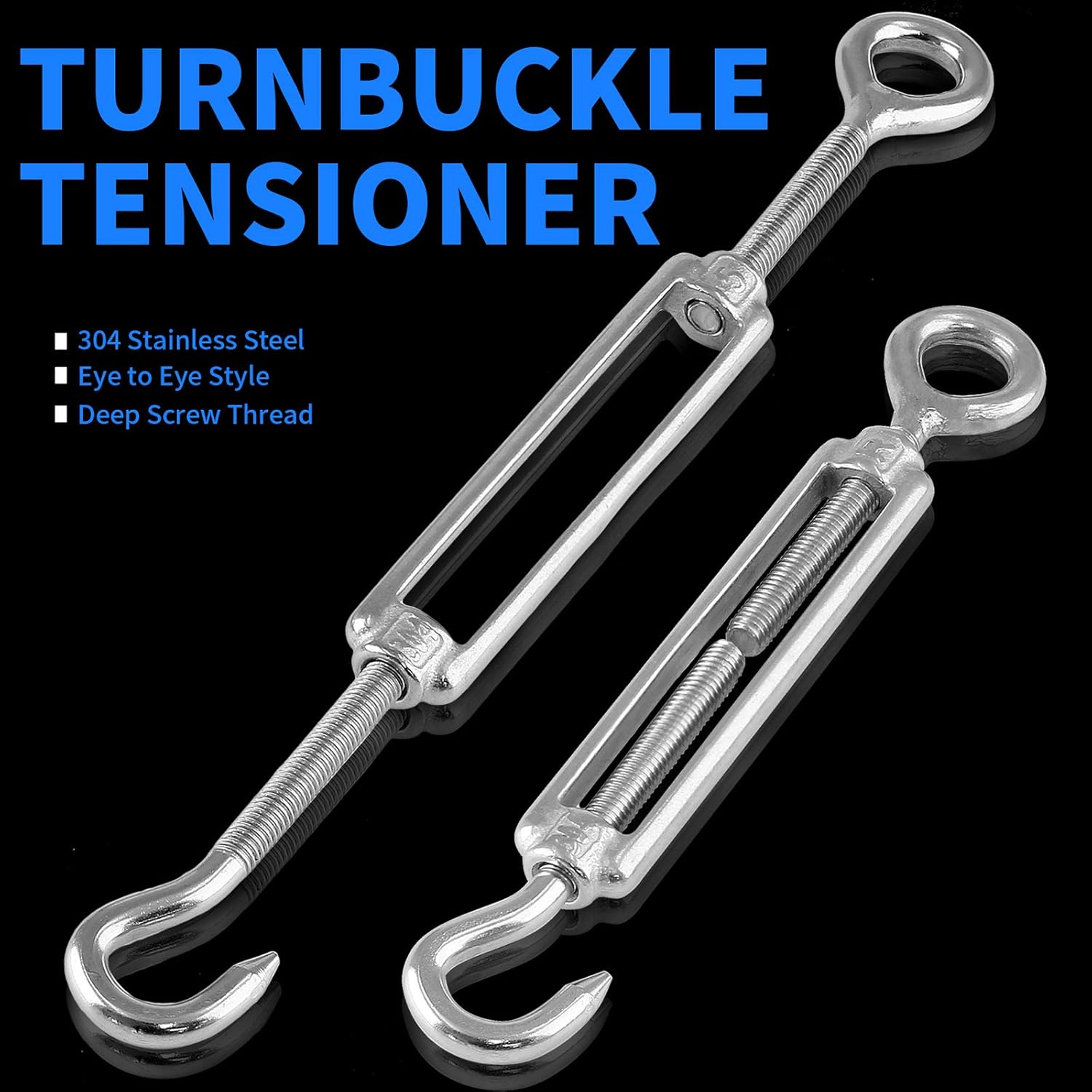 5pcs M5 Stainless Steel 304 Hook & Eye Turnbuckles Adjustable Wire Rope Tensioner - Image 4