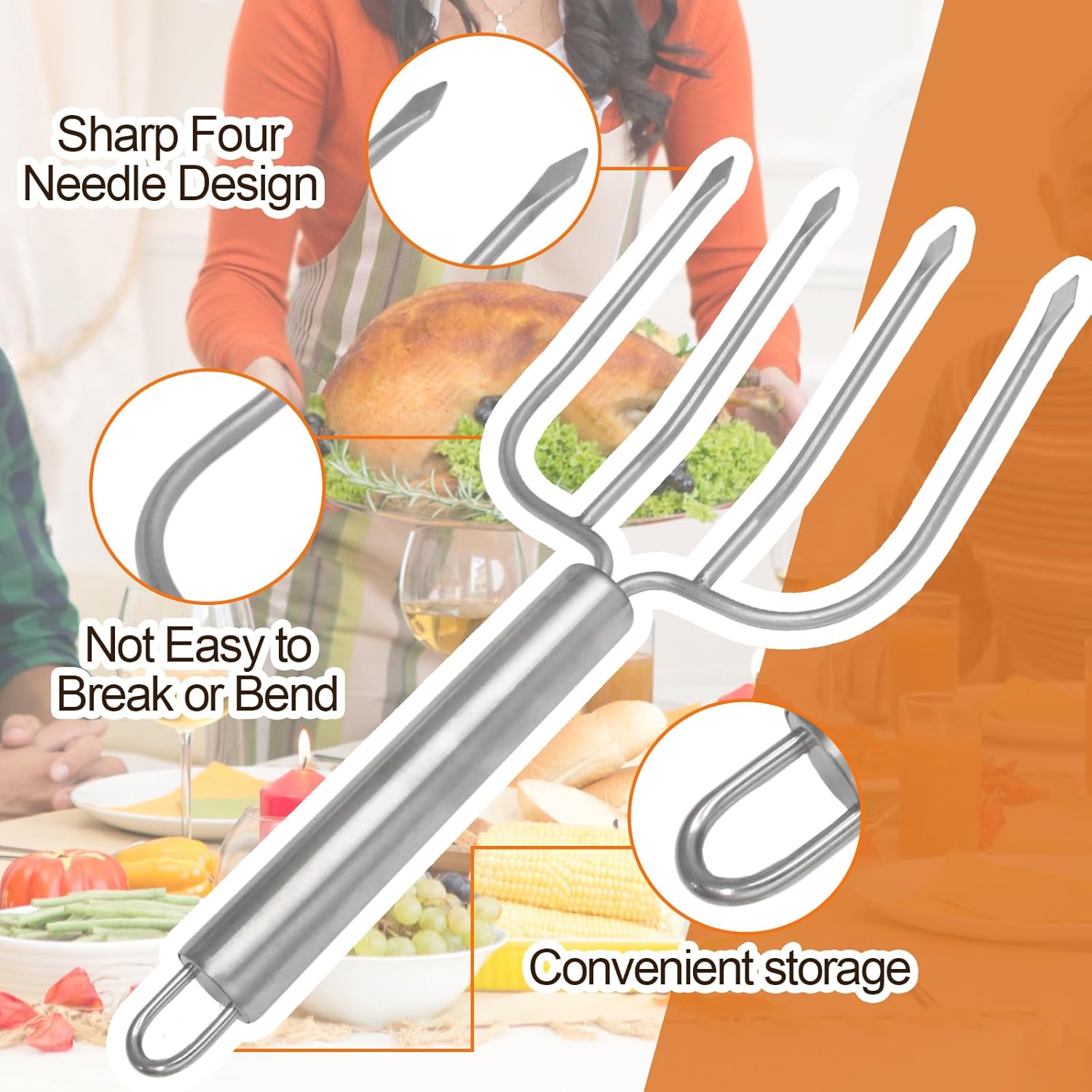 Turkey Lifter Forks Stainless Steel Roaster Poultry Forks Four Needle Meat Fork Roast Lifters Carving Fork for Thanksgiving, Set of 2 - Image 4