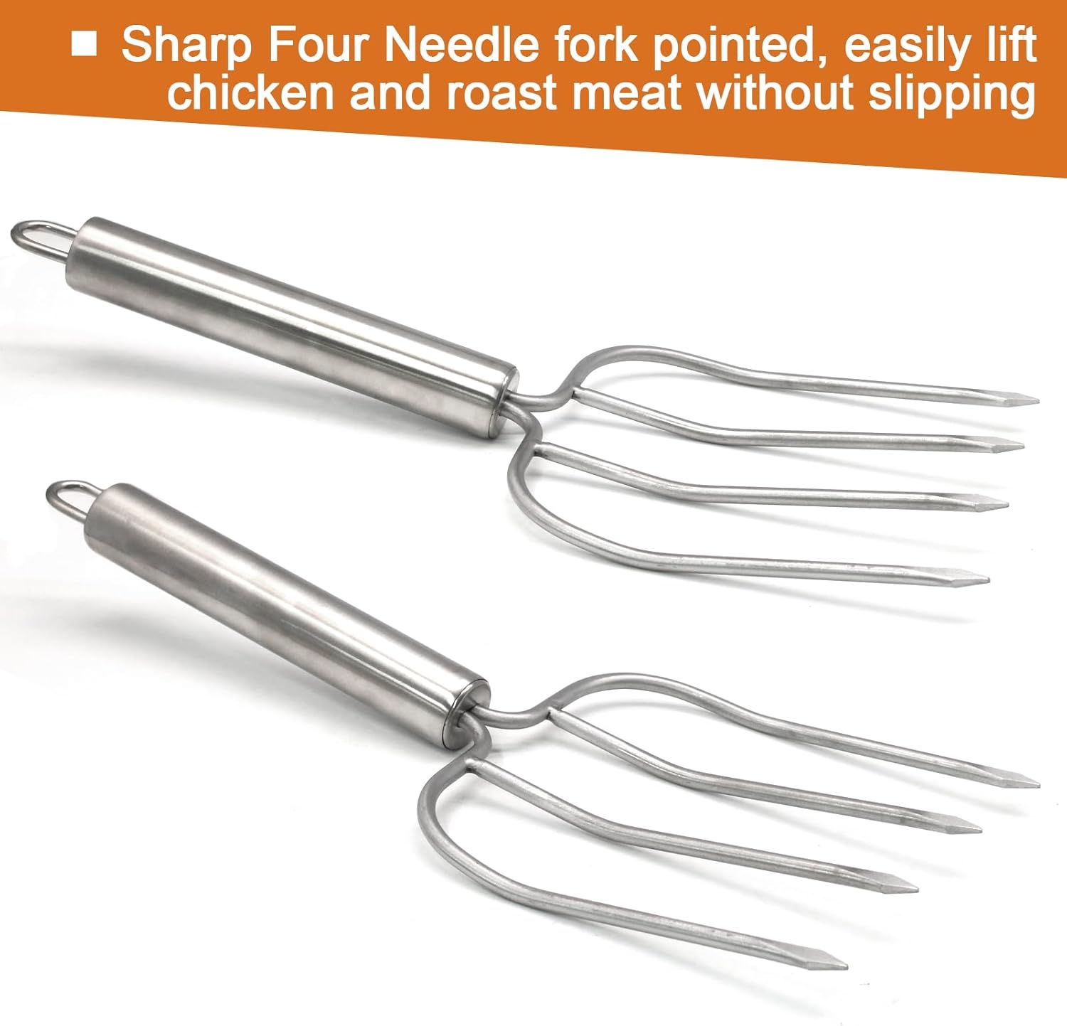 Turkey Lifter Forks Stainless Steel Roaster Poultry Forks Four Needle Meat Fork Roast Lifters Carving Fork for Thanksgiving, Set of 2 - Image 5