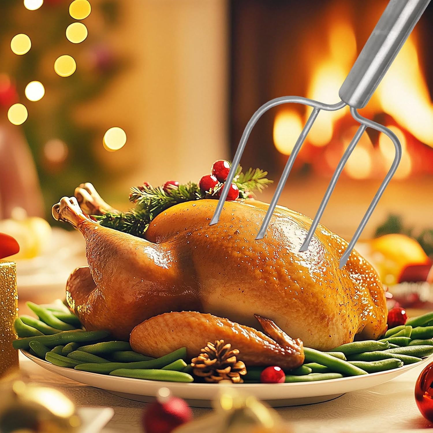 Turkey Lifter Forks Stainless Steel Roaster Poultry Forks Four Needle Meat Fork Roast Lifters Carving Fork for Thanksgiving, Set of 2 - Image 6