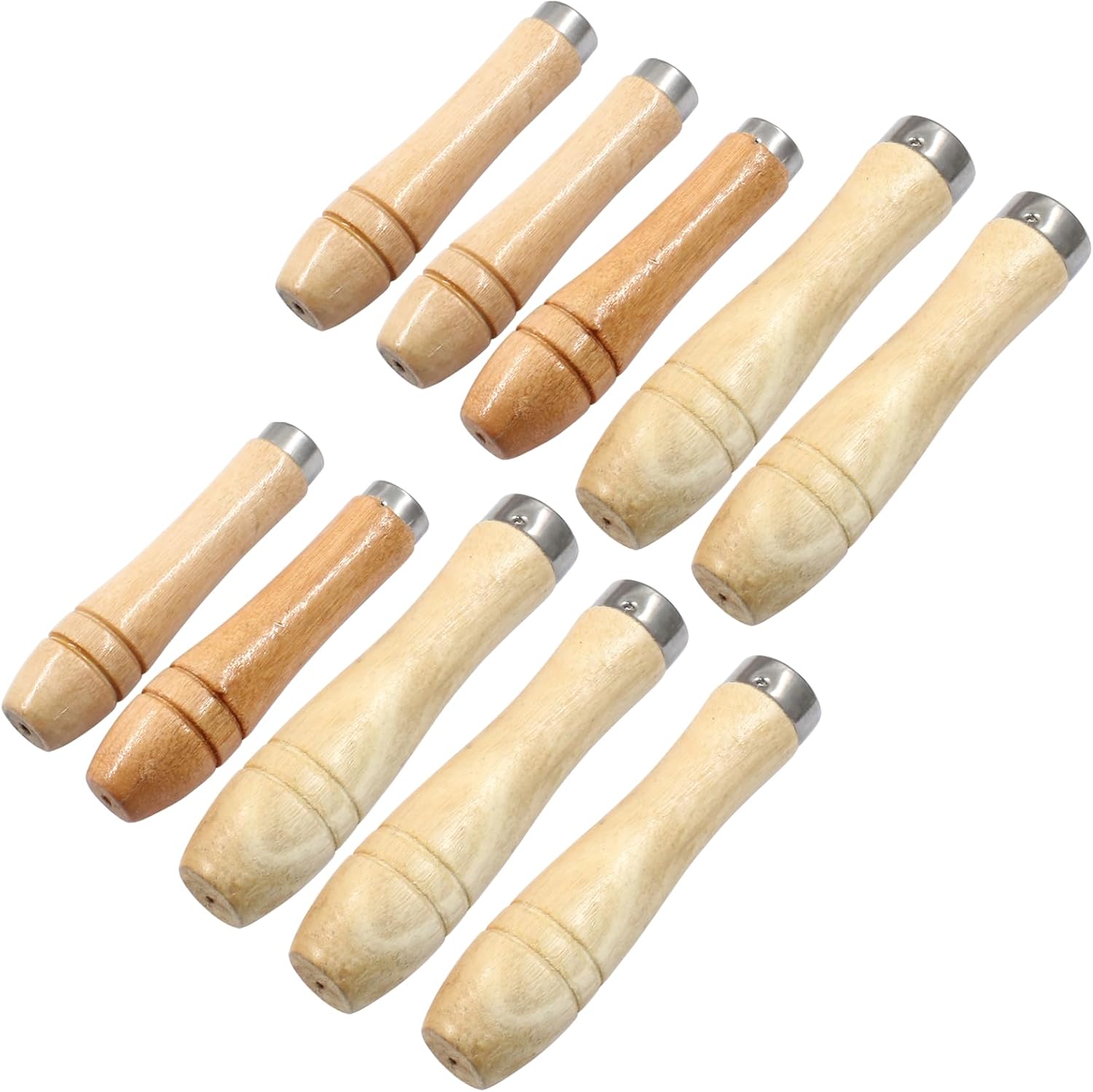 10pcs Wooden File Handle with Strong Metal Collars, Round Small Ergonomic Wooden Handle for 4