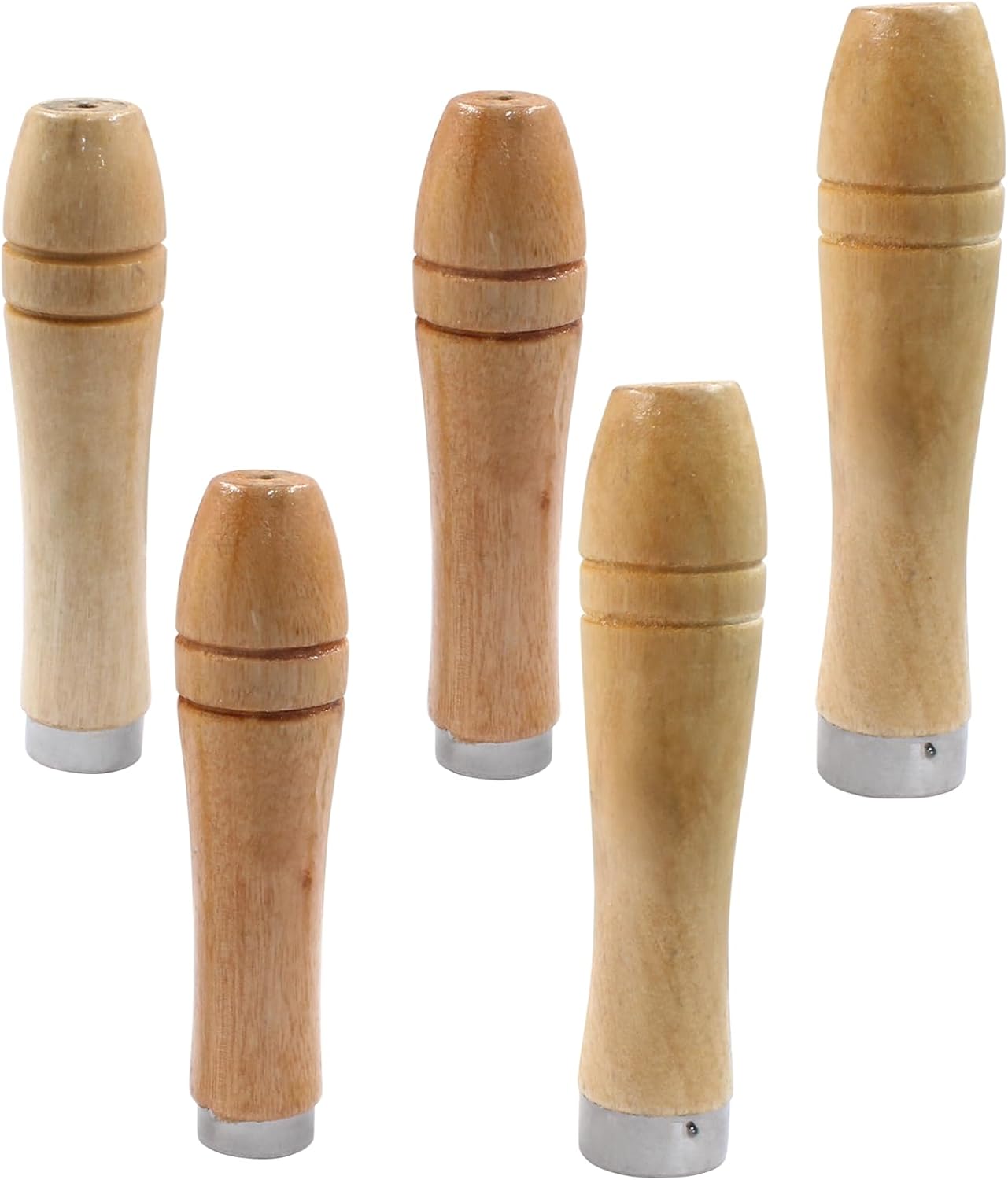 10pcs Wooden File Handle with Strong Metal Collars, Round Small Ergonomic Wooden Handle for 4