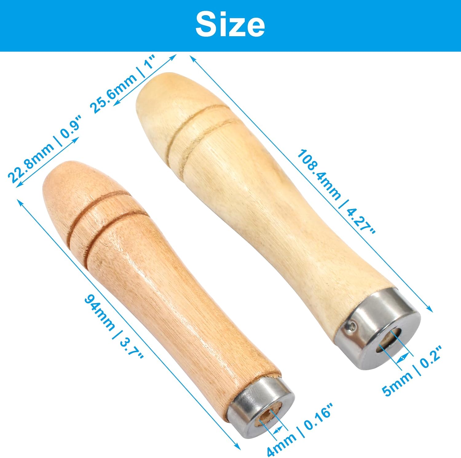 10pcs Wooden File Handle with Strong Metal Collars, Round Small Ergonomic Wooden Handle for 4