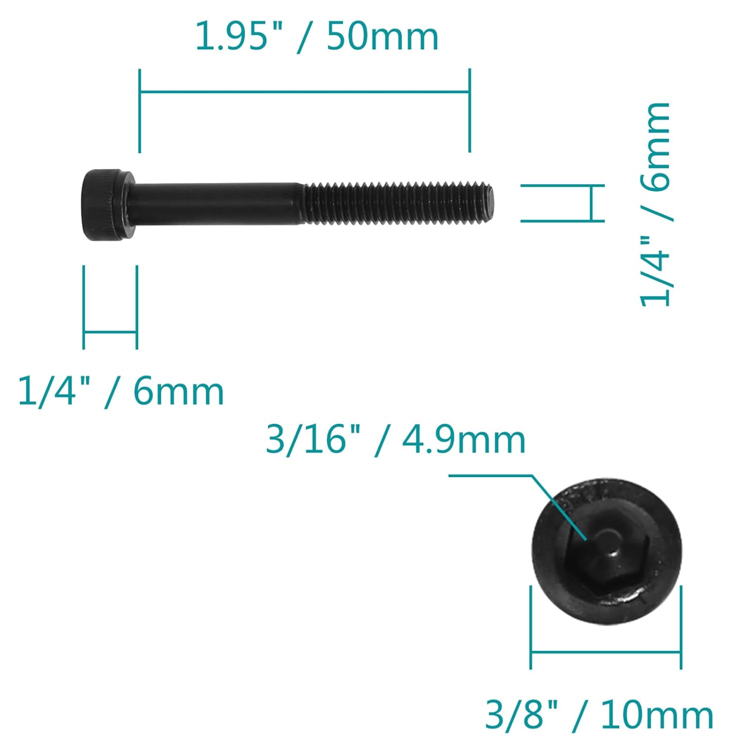 25pcs M6-1.0 x 50mm Socket Head Cap Screws Bolts, Grade 12.9 Alloy Steel Machine Thread Bolt, Black Oxide Screw - Image 4