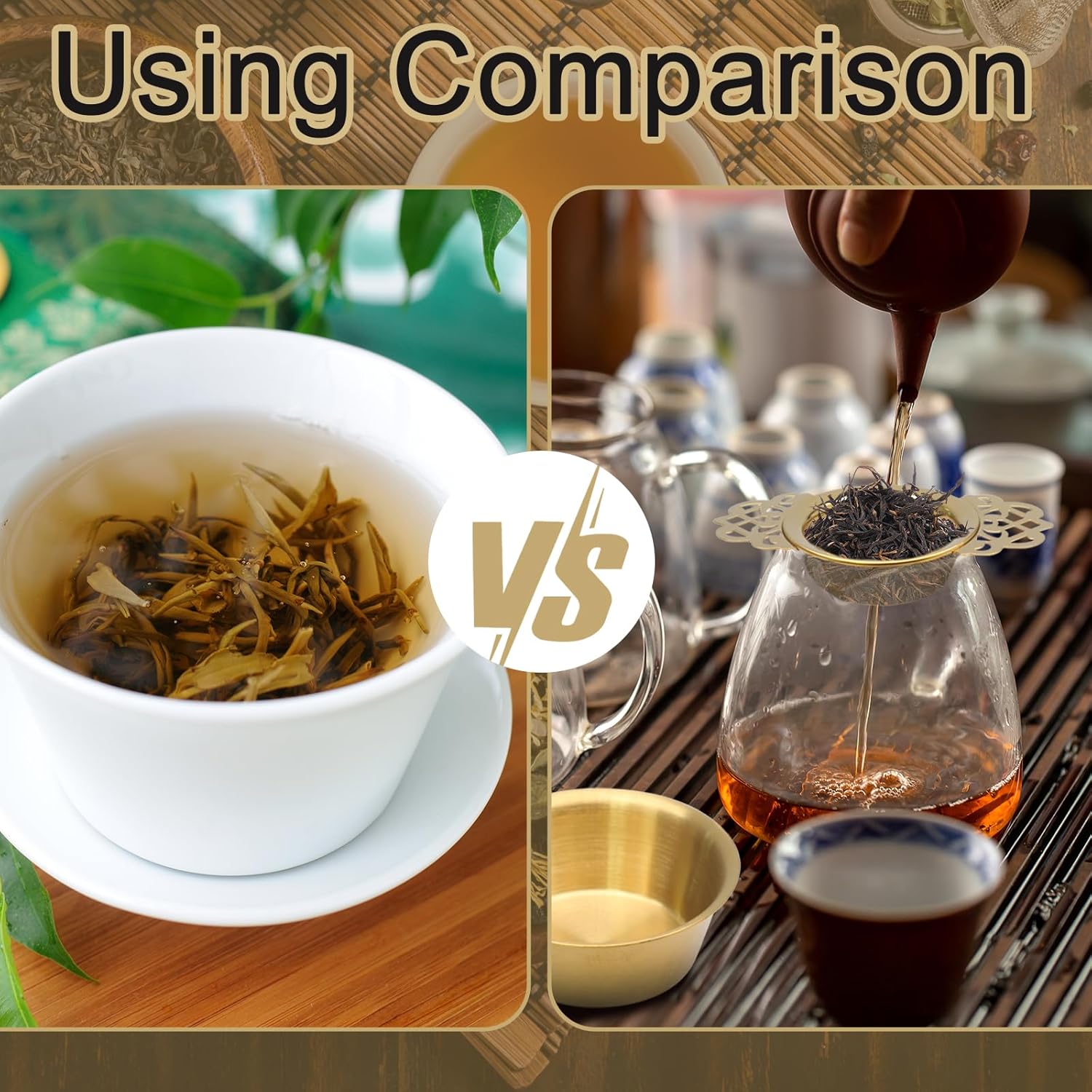 2 Pack Tea Strainers with Drip Bowls Stainless Steel Mesh Tea Infusers Loose Leaf Tea Filter with Handles Tea Steeper for Tea Juice Coffee Drinks, Gold - Image 5
