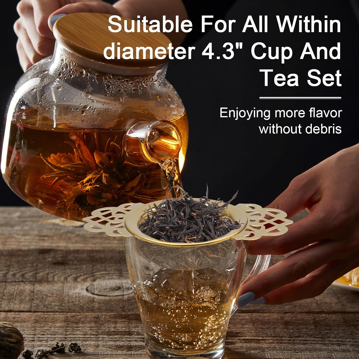 2 Pack Tea Strainers with Drip Bowls Stainless Steel Mesh Tea Infusers Loose Leaf Tea Filter with Handles Tea Steeper for Tea Juice Coffee Drinks, Gold - Image 6