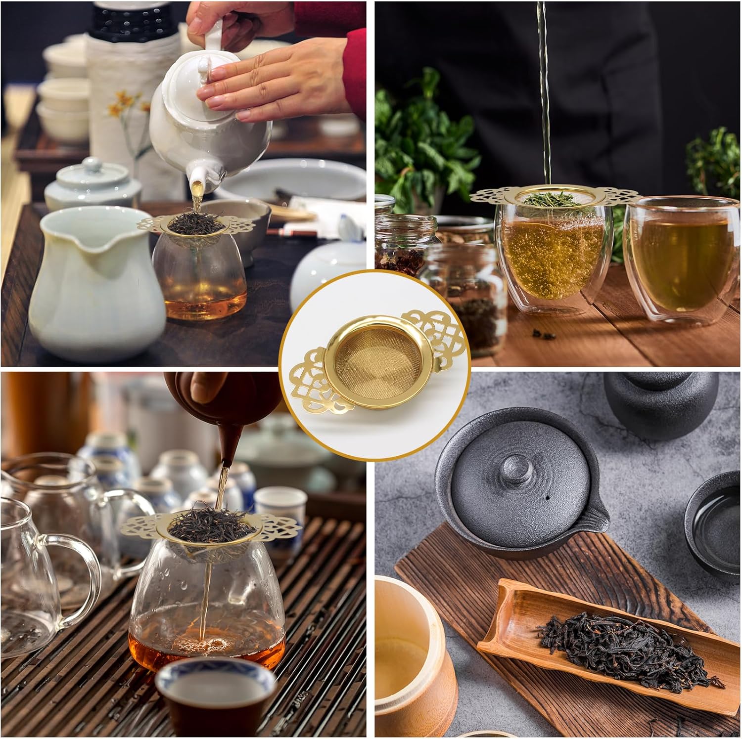 2 Pack Tea Strainers with Drip Bowls Stainless Steel Mesh Tea Infusers Loose Leaf Tea Filter with Handles Tea Steeper for Tea Juice Coffee Drinks, Gold - Image 7