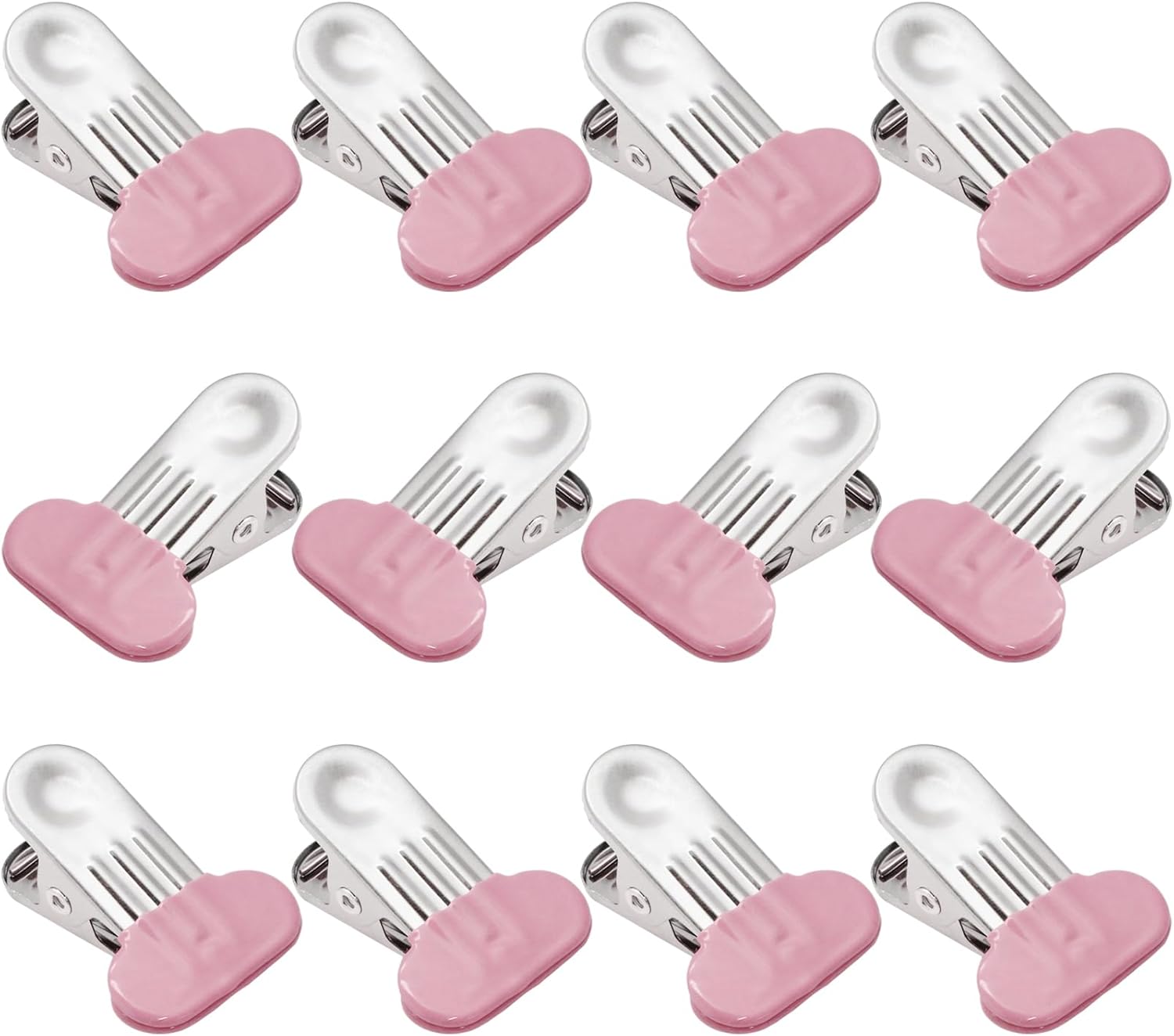 12 Pack Chip Bag Clips with Silicone Edges, 1.5 Inches Wide Chip Clips Food Clips Bag Clips Stainless Steel Food Bag Clips - Air Tight Seal, Heavy Duty for Kitchen and Office, Pink - Image 1