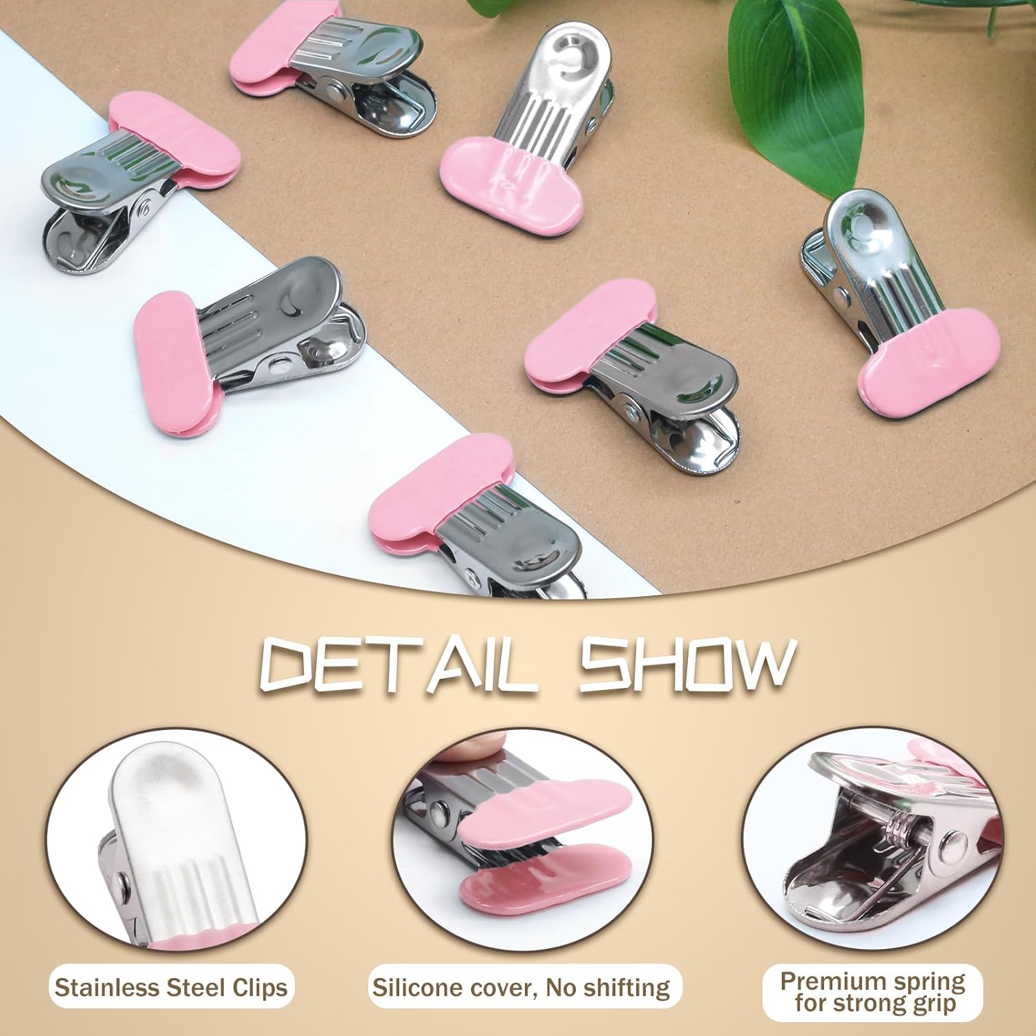 12 Pack Chip Bag Clips with Silicone Edges, 1.5 Inches Wide Chip Clips Food Clips Bag Clips Stainless Steel Food Bag Clips - Air Tight Seal, Heavy Duty for Kitchen and Office, Pink - Image 4