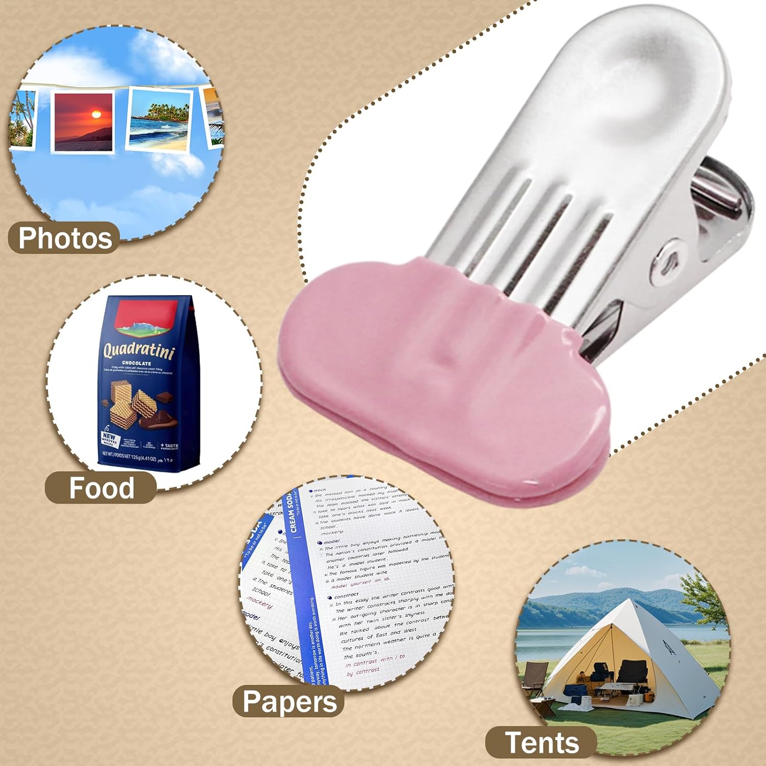 12 Pack Chip Bag Clips with Silicone Edges, 1.5 Inches Wide Chip Clips Food Clips Bag Clips Stainless Steel Food Bag Clips - Air Tight Seal, Heavy Duty for Kitchen and Office, Pink - Image 7