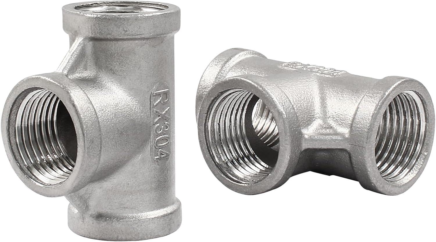 2 PCS 1/2 Inch Female NPT Tee Pipe Adapter Cast Pipe Fitting, Stainless Steel 3-Way T Shaped Pipe Fitting Adapter - Image 1