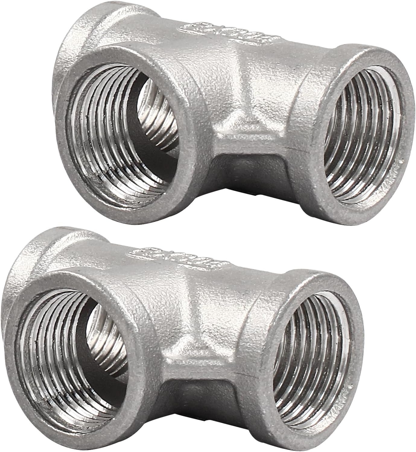 2 PCS 1/2 Inch Female NPT Tee Pipe Adapter Cast Pipe Fitting, Stainless Steel 3-Way T Shaped Pipe Fitting Adapter - Image 2