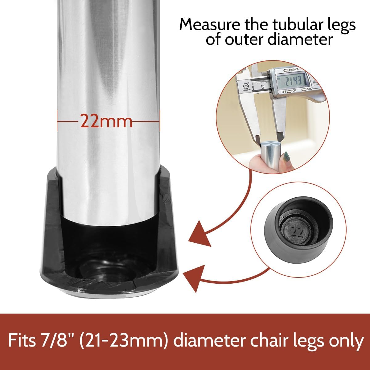 Chair Leg Caps,  Non-Slip Rubber Leg Tips 7/8'' Inner Diameter Chair Leg Floor Protectors Covers Round Black, 16 Pack - Image 2