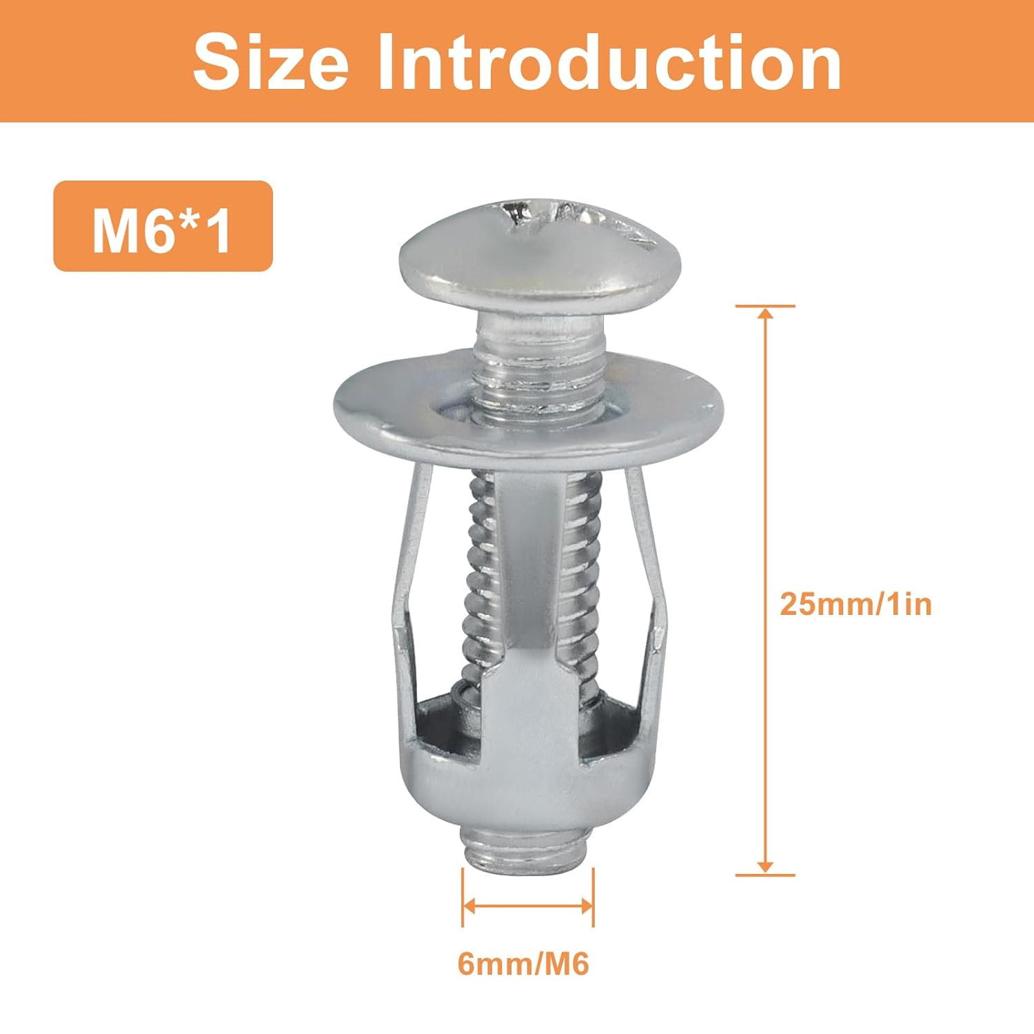20 Pack M6*25 Hollow Wall Anchors, Heavy Duty Cavity Fixing Anchors, Secure Fixings for Thin Walls/Aluminium Cladding Sheet/Steel Pipe/Iron Sheet/Hollow Plastic Sheet(M6 x 1