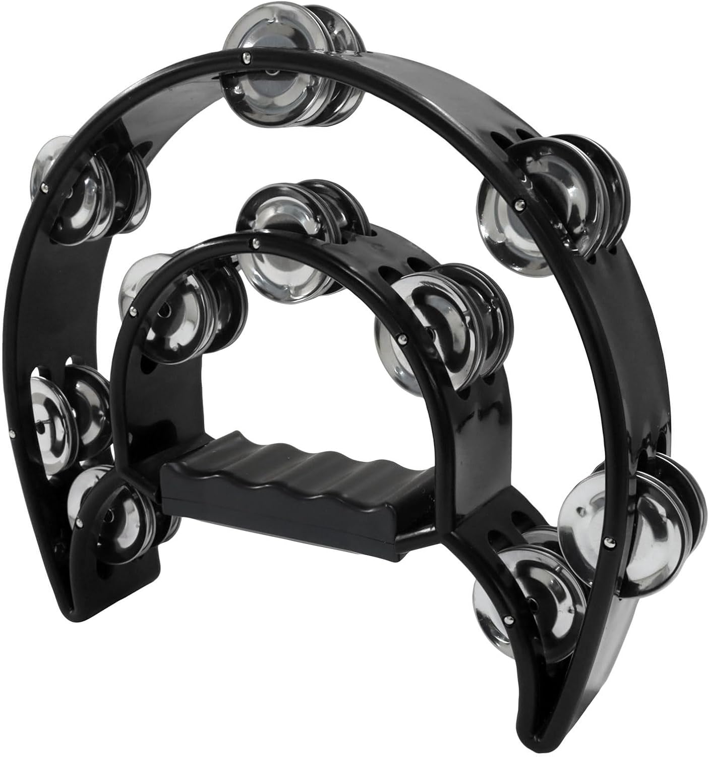 Tambourine Double Row, Metal Jingles Hand Held Percussion, Half Moon Tambourine for Kids/Adults/Party Kids-Black - Image 1