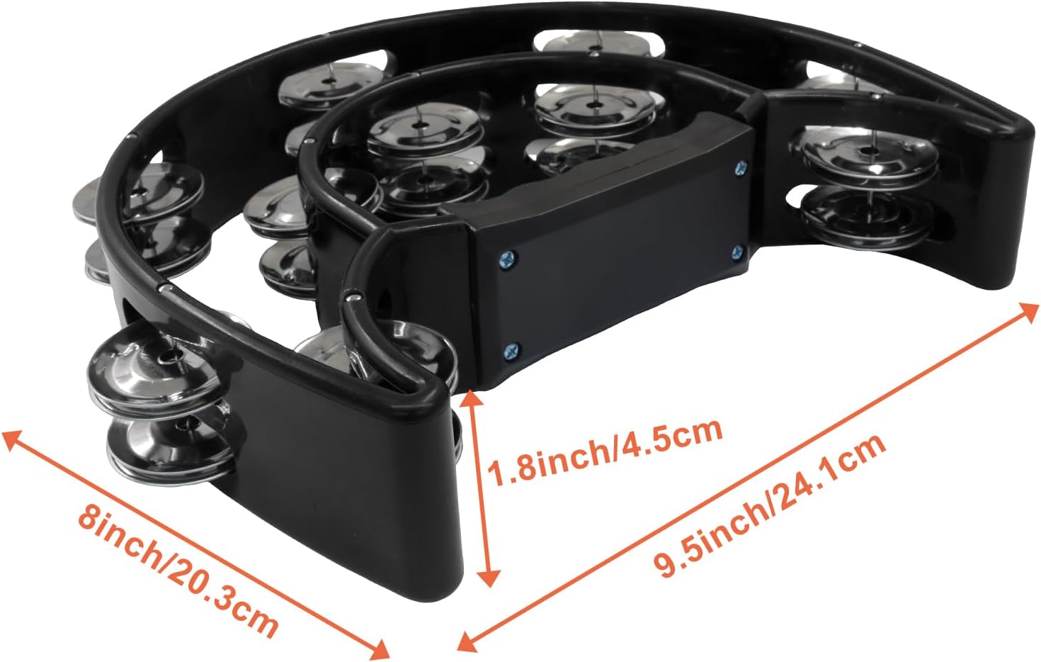 Tambourine Double Row, Metal Jingles Hand Held Percussion, Half Moon Tambourine for Kids/Adults/Party Kids-Black - Image 2