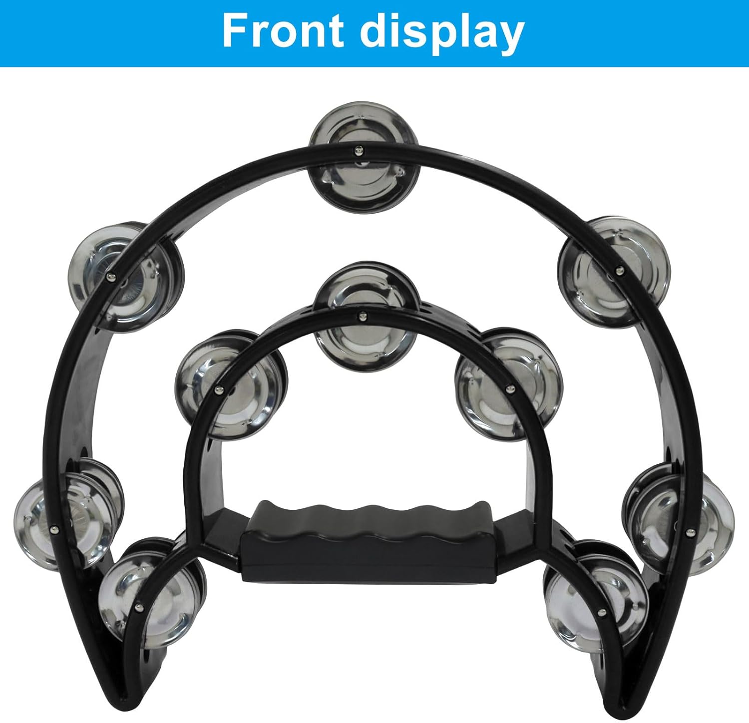 Tambourine Double Row, Metal Jingles Hand Held Percussion, Half Moon Tambourine for Kids/Adults/Party Kids-Black - Image 4