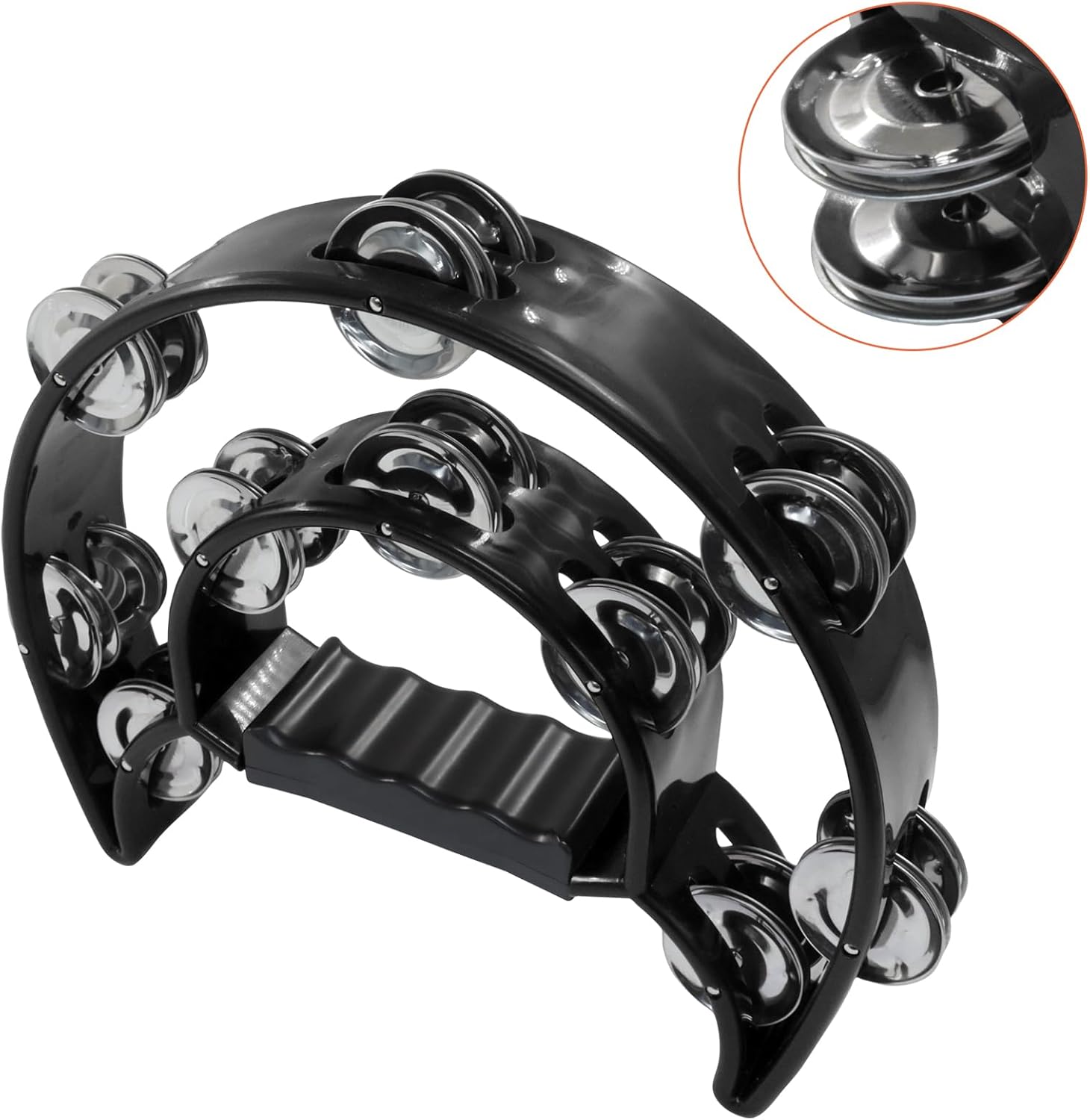 Tambourine Double Row, Metal Jingles Hand Held Percussion, Half Moon Tambourine for Kids/Adults/Party Kids-Black - Image 5