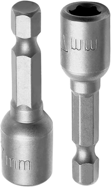 1/4 Hex Magnetic Nut Driver Drill Bit 7mm Socket Adapter Quick Change Socket Nut Adapter for Power Tools, 2-piece - Image 1