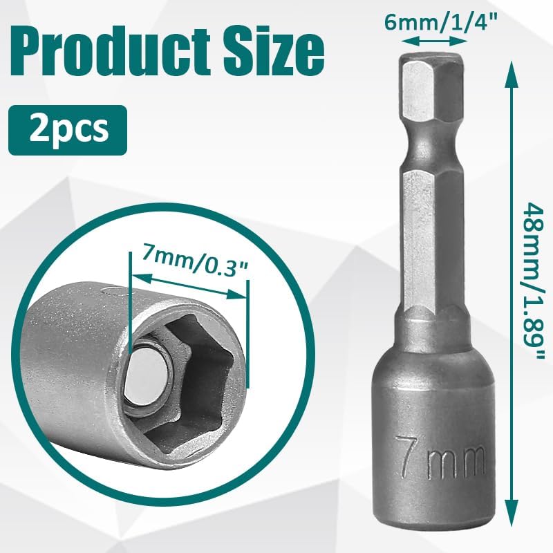 1/4 Hex Magnetic Nut Driver Drill Bit 7mm Socket Adapter Quick Change Socket Nut Adapter for Power Tools, 2-piece - Image 4