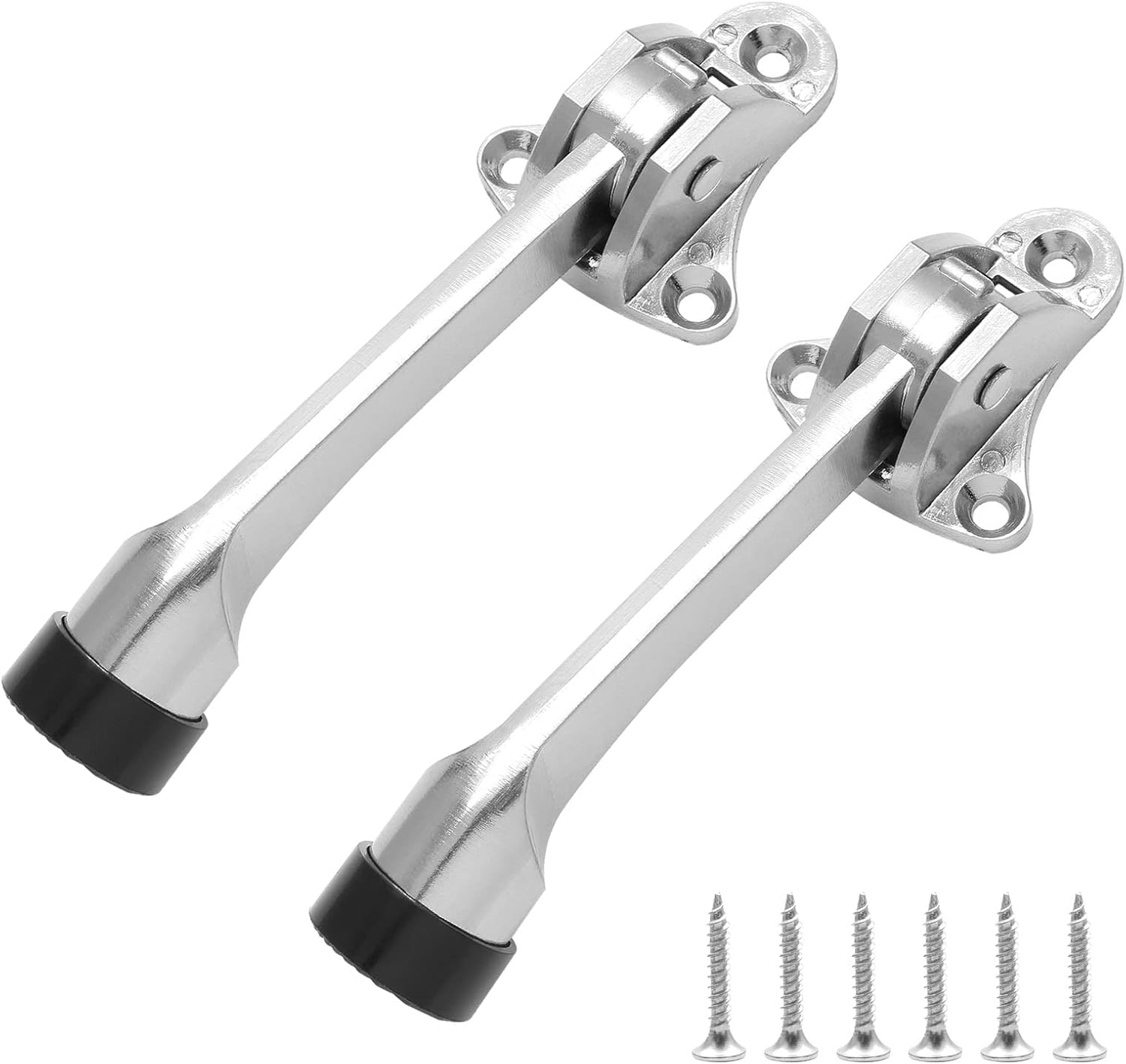 2pcs 4 Inch KickDown Door Stopper, Heavy Duty Door Stop with Non-Slip Rubber Tip for Wood Concrete Tiled Carpeted Floors, Brushed Nickel - Image 1