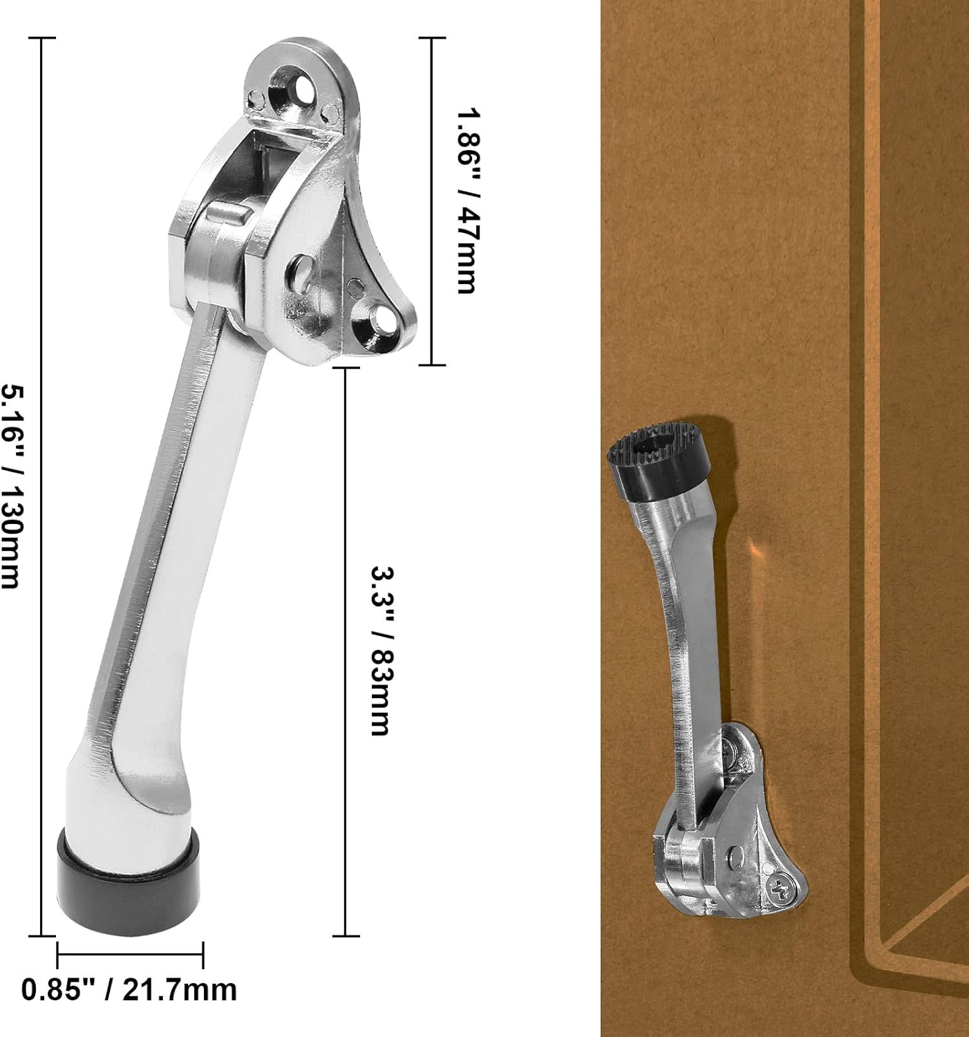 2pcs 4 Inch KickDown Door Stopper, Heavy Duty Door Stop with Non-Slip Rubber Tip for Wood Concrete Tiled Carpeted Floors, Brushed Nickel - Image 4