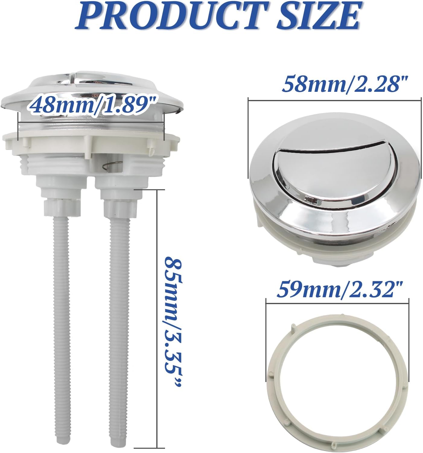 Toilet Tank Push Button 48mm Thread Diameter Dual Push Flushing Button Adjustable Toilet Water Tank Button Replacement, Pack of 1 - Image 2