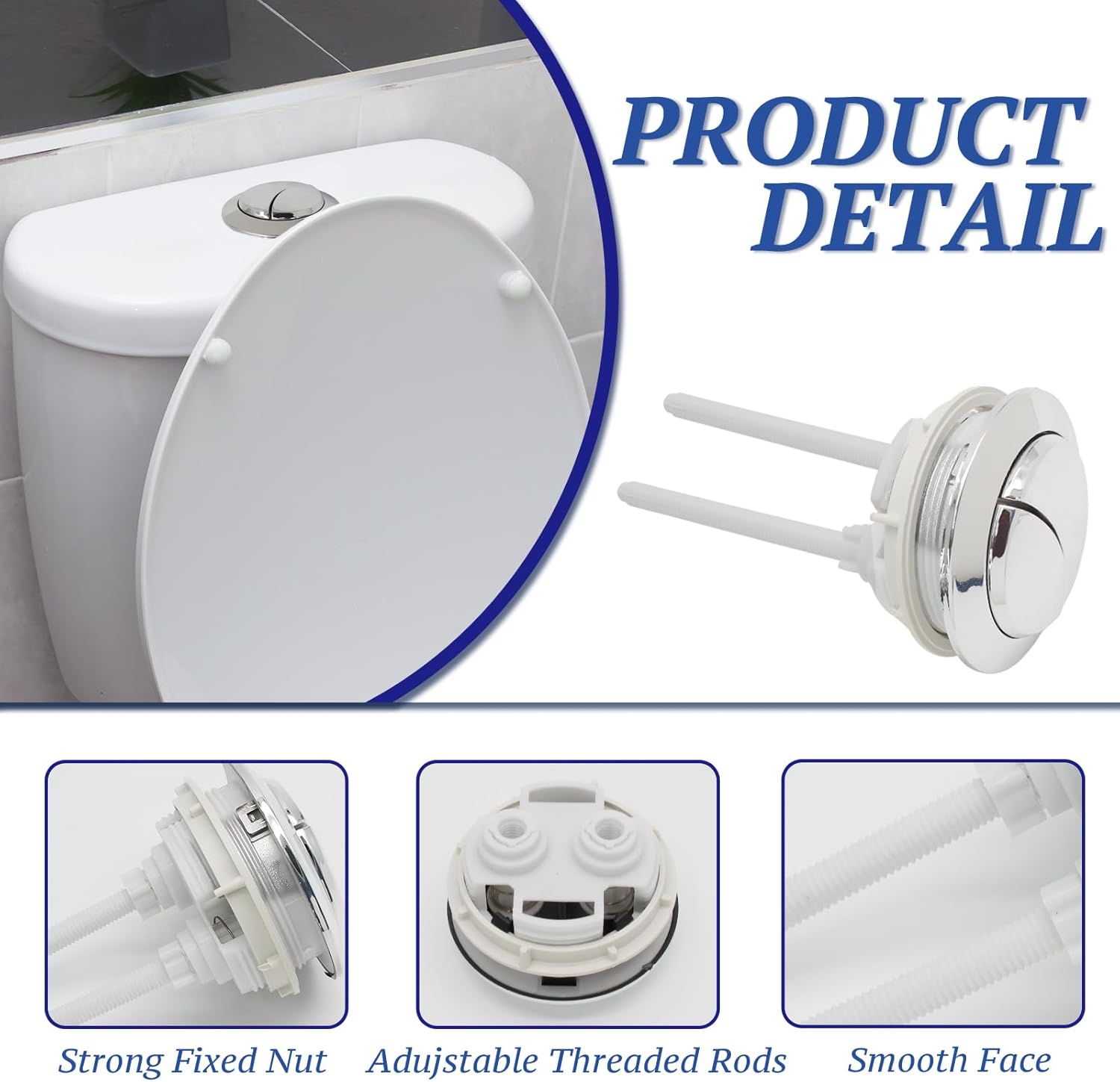 Toilet Tank Push Button 48mm Thread Diameter Dual Push Flushing Button Adjustable Toilet Water Tank Button Replacement, Pack of 1 - Image 3