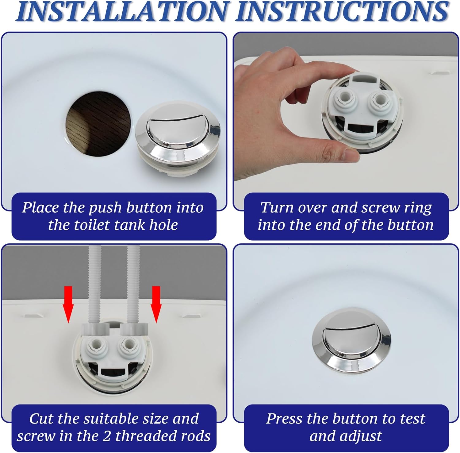Toilet Tank Push Button 48mm Thread Diameter Dual Push Flushing Button Adjustable Toilet Water Tank Button Replacement, Pack of 1 - Image 6