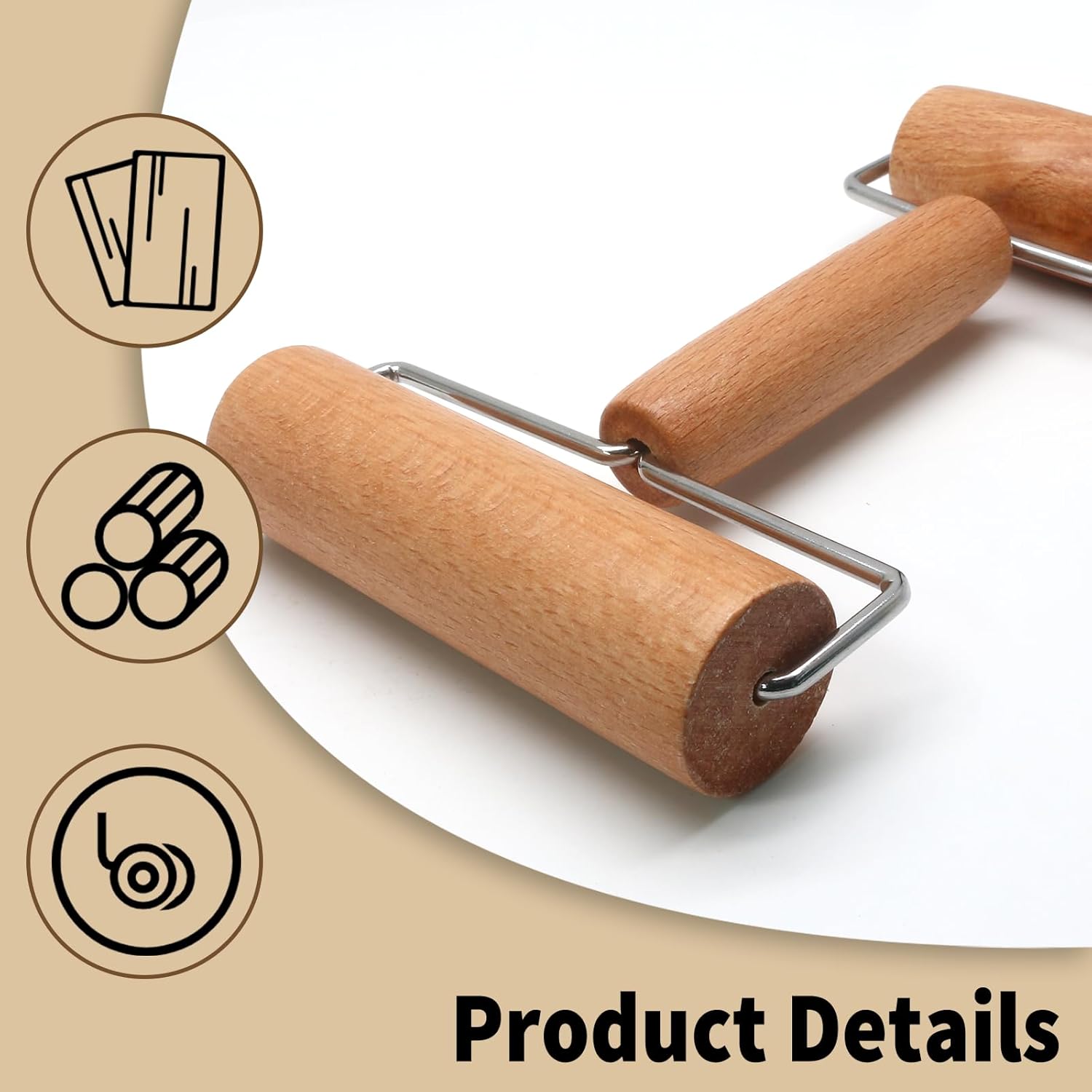 Wooden Rolling Pin, Ergonomic Non-Stick Pizza Baker Dough Pastry Roller for Kitchen Home Cooking Baking (H Square Type) - Image 3