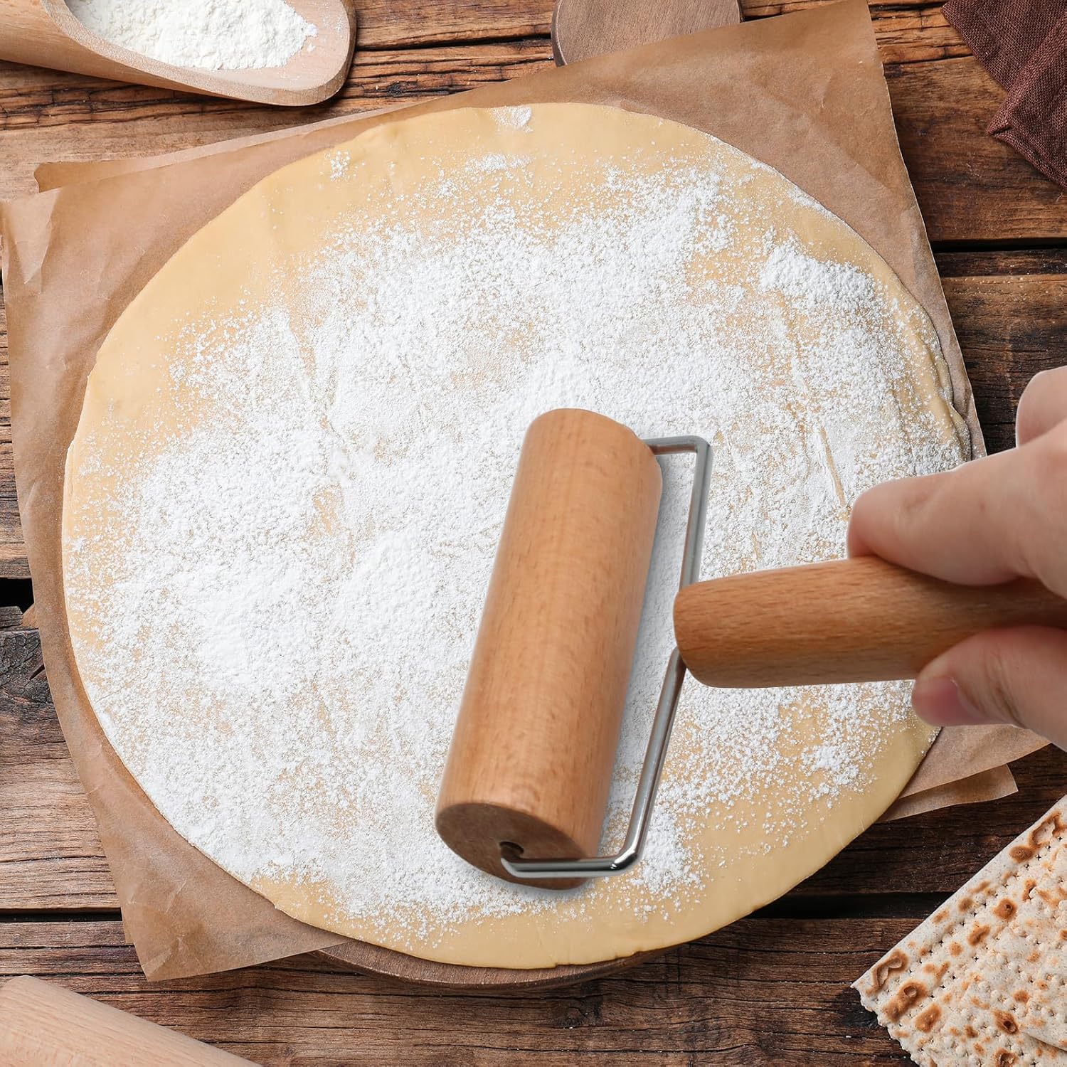 Wooden Rolling Pin, Ergonomic Non-Stick Pizza Baker Dough Pastry Roller for Kitchen Home Cooking Baking (H Square Type) - Image 7
