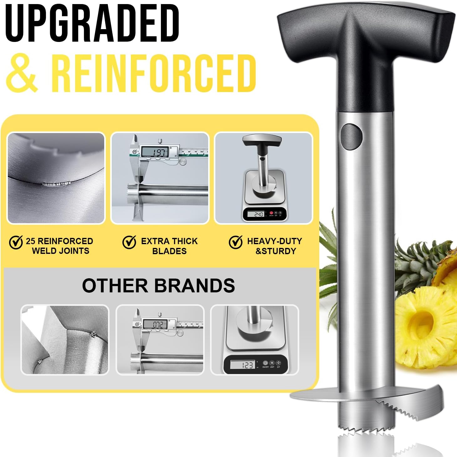 Pineapple Corer and Slicer, Heavy-Duty Stainless Steel Reinforced Thicker Blade Easy-to-Use Pineapple Core Remover & Peeler Tool - Image 2