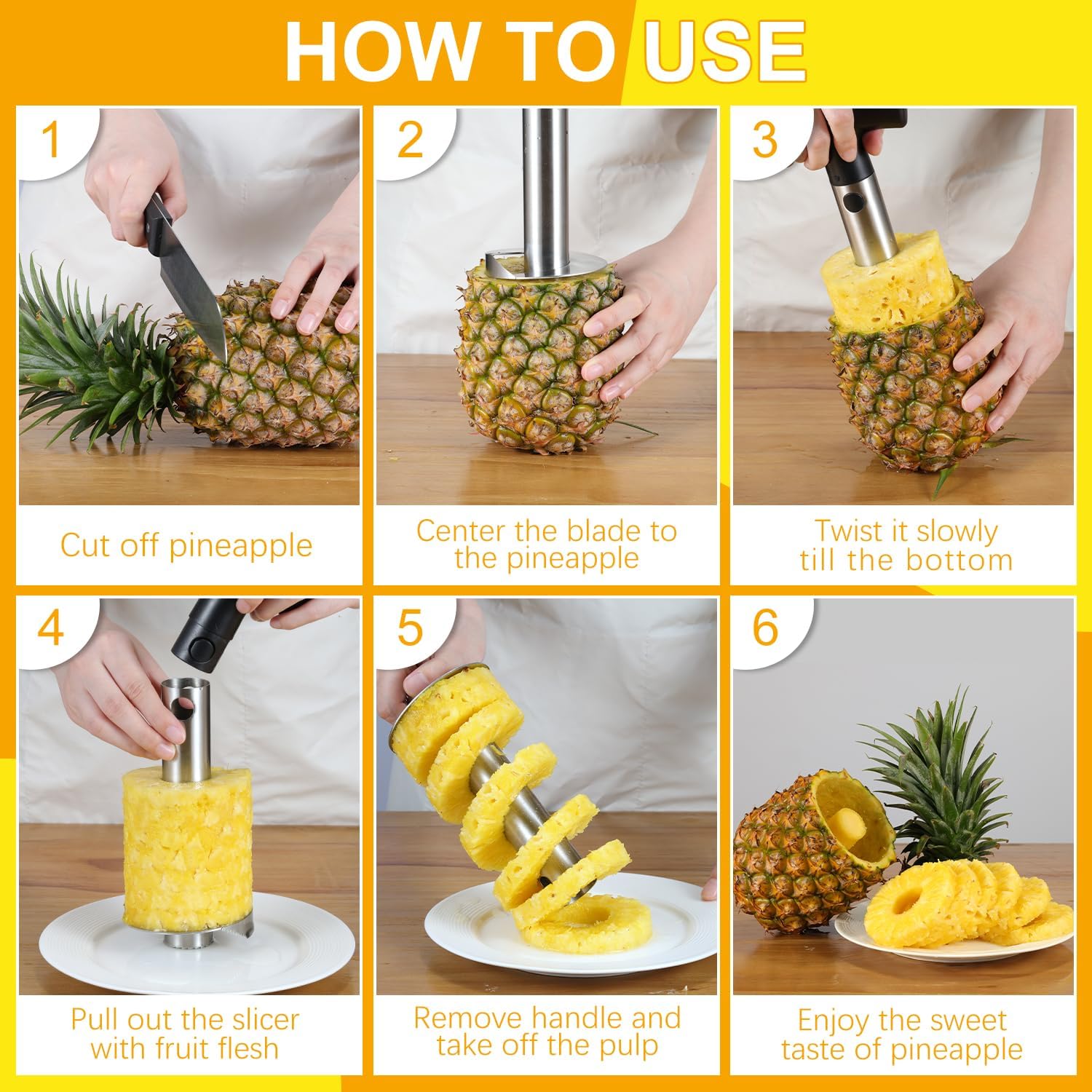 Pineapple Corer and Slicer, Heavy-Duty Stainless Steel Reinforced Thicker Blade Easy-to-Use Pineapple Core Remover & Peeler Tool - Image 6