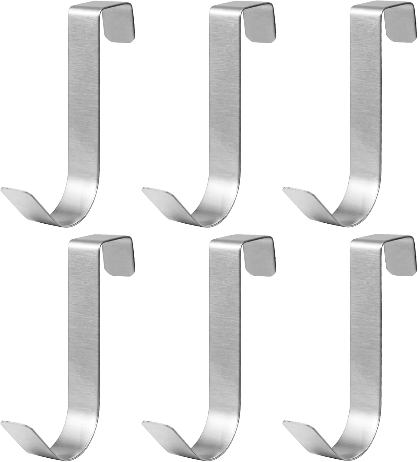 6 Pack Over The Cabinet Door Hooks Silver Towel Hook Over Bathroom Frameless Glass Door Office Kitchen Towel Coat J Hooks for Hanging - Image 1