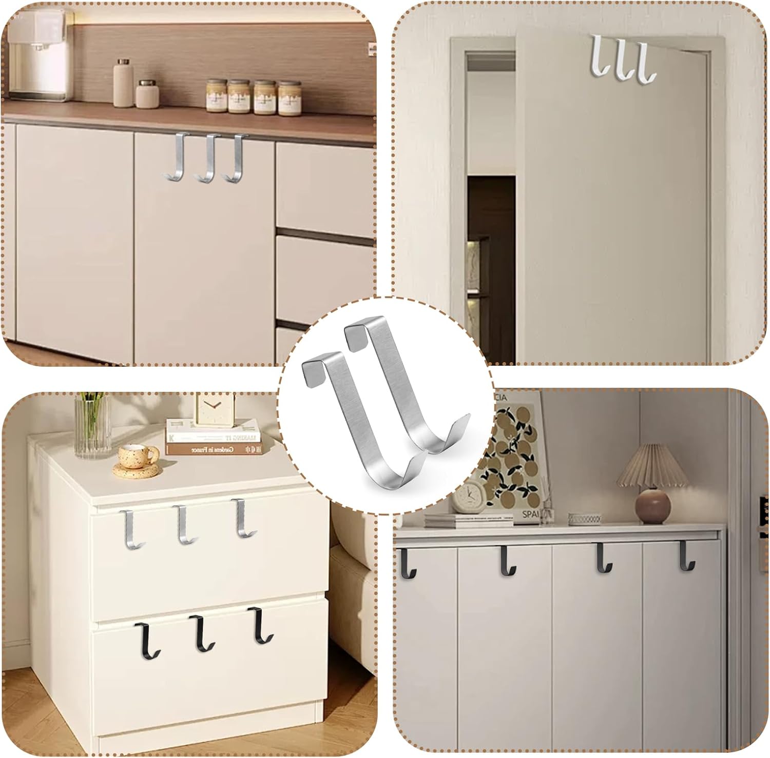 6 Pack Over The Cabinet Door Hooks Silver Towel Hook Over Bathroom Frameless Glass Door Office Kitchen Towel Coat J Hooks for Hanging - Image 7