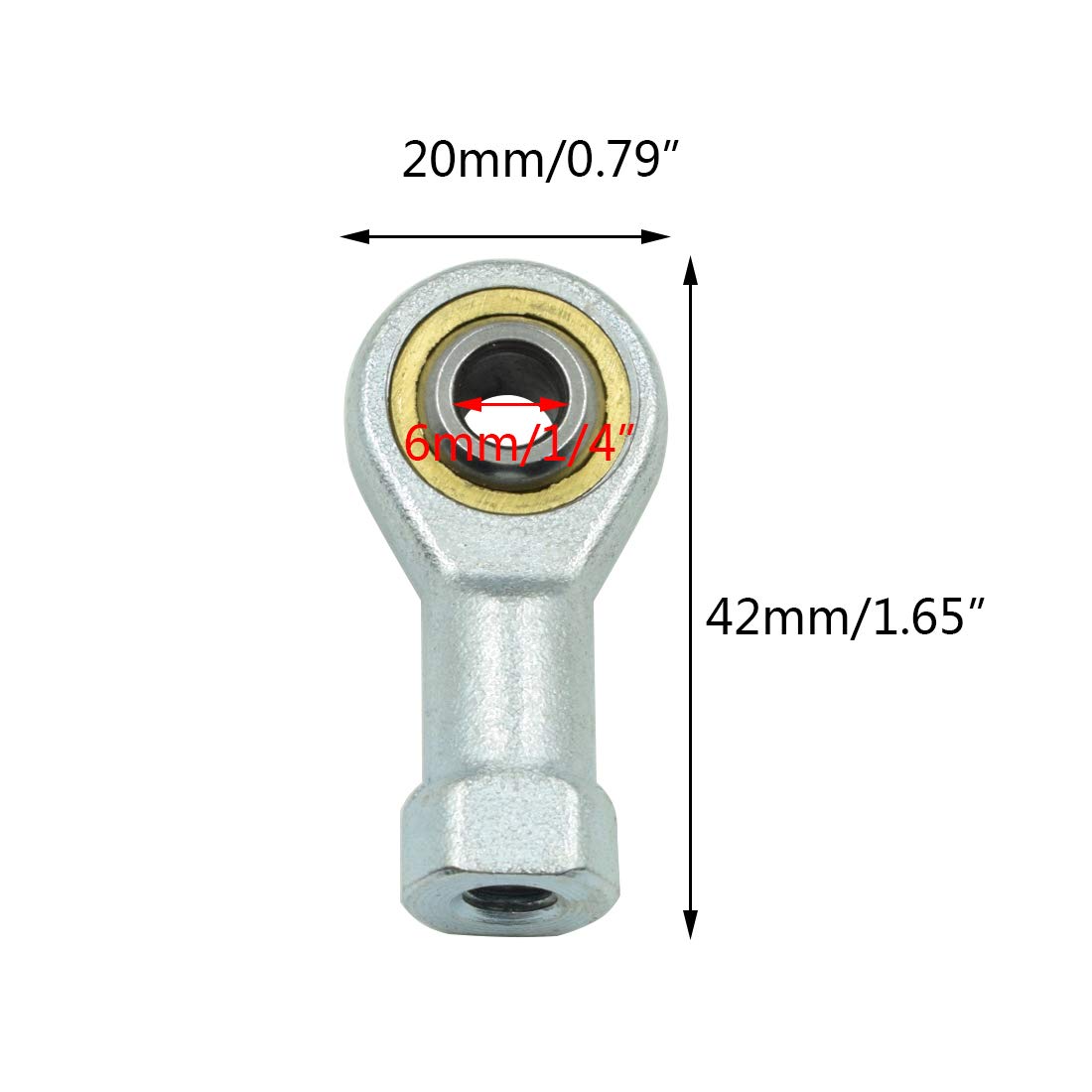6mm Inside Dia Rod End Bearing Self Lubricating, M6 x 1.0 Female Thread Connector Joint, SI6T/K Rod End Ball Bearing, Pack of 4 - Image 4