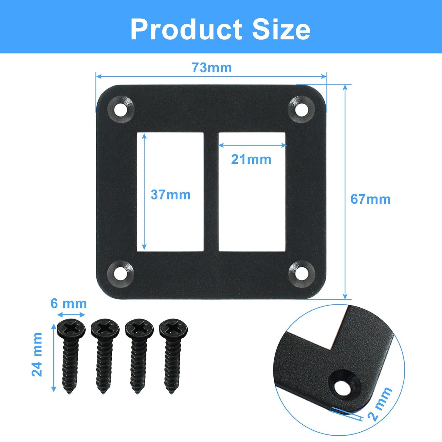 2 Gang Rocker Switch Panel Housing Holder, Rocker Toggle Switch Aluminum Housing Bracket with Screw, Black Waterproof Anodized Aluminium Panel for Car Boat Trailer RV SUV ATV UTV - Image 3