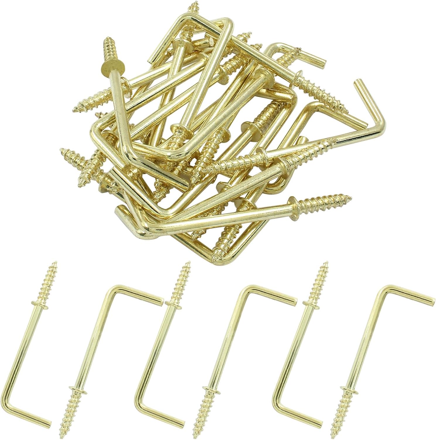20pcs L Shape Screw Hooks, 2 Inch Square Bend, Gold Steel, 100% Steel, Wall Mount, Minimalist, For Home, Office, Decoration - Image 1