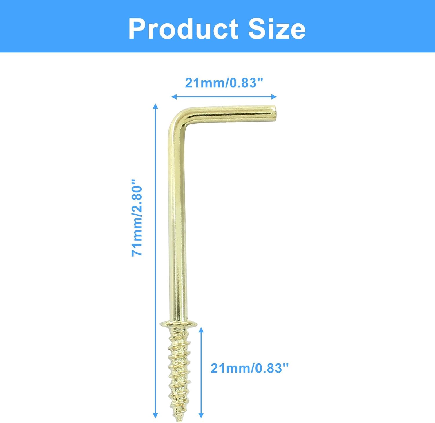 20pcs L Shape Screw Hooks, 2 Inch Square Bend, Gold Steel, 100% Steel, Wall Mount, Minimalist, For Home, Office, Decoration - Image 3