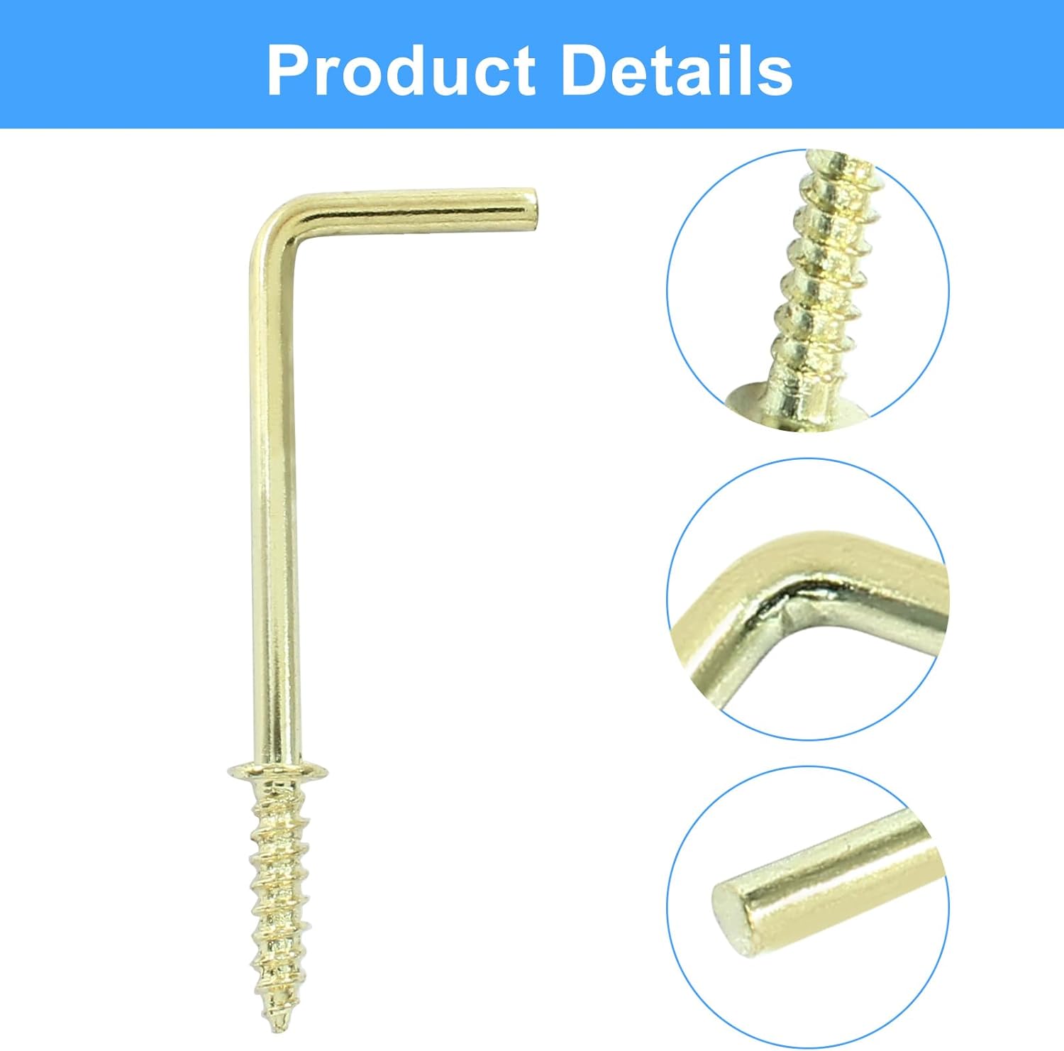 20pcs L Shape Screw Hooks, 2 Inch Square Bend, Gold Steel, 100% Steel, Wall Mount, Minimalist, For Home, Office, Decoration - Image 4