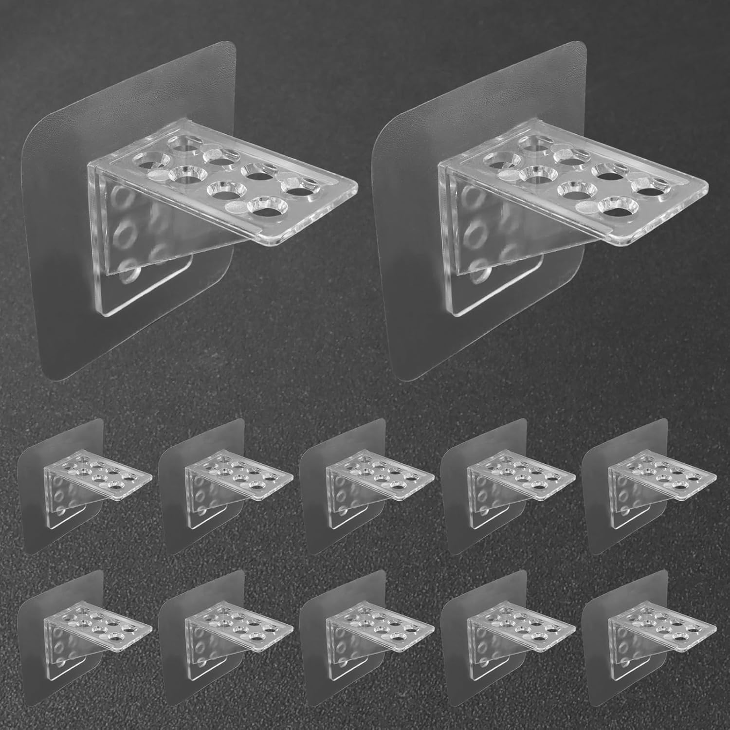 12 Pack Adhesive Shelf Bracket, Large Size Punch Free Bracket Single Row Shelf Support Peg, No-Drill Wall Mount Peg for Shelves/Kitchen Cabinets/Bookshelves/Closets - Image 1