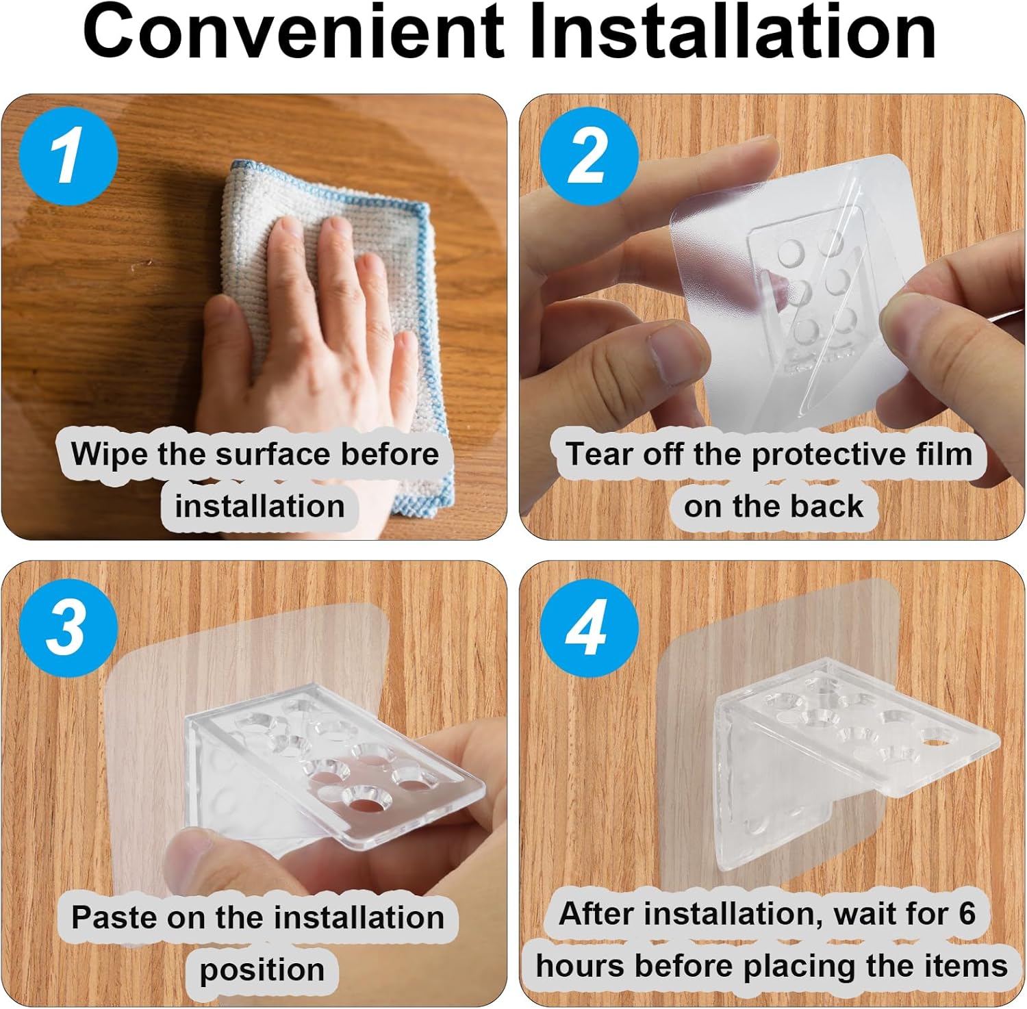 12 Pack Adhesive Shelf Bracket, Large Size Punch Free Bracket Single Row Shelf Support Peg, No-Drill Wall Mount Peg for Shelves/Kitchen Cabinets/Bookshelves/Closets - Image 4