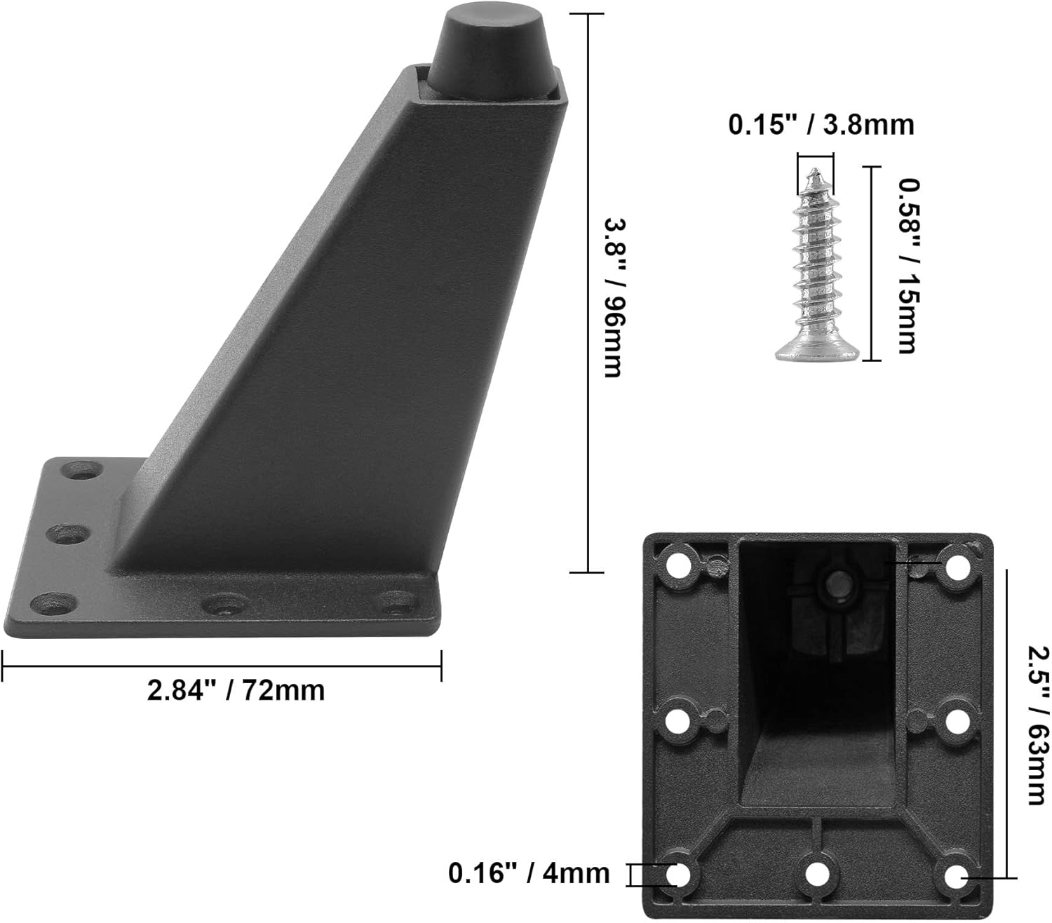 Sofa Legs Set of 4, Matte Black Replacement Couch Legs,3-3/4 Inch / 96mm Metal Furniture Legs for Cabinet Feet & DIY Furniture - Image 4