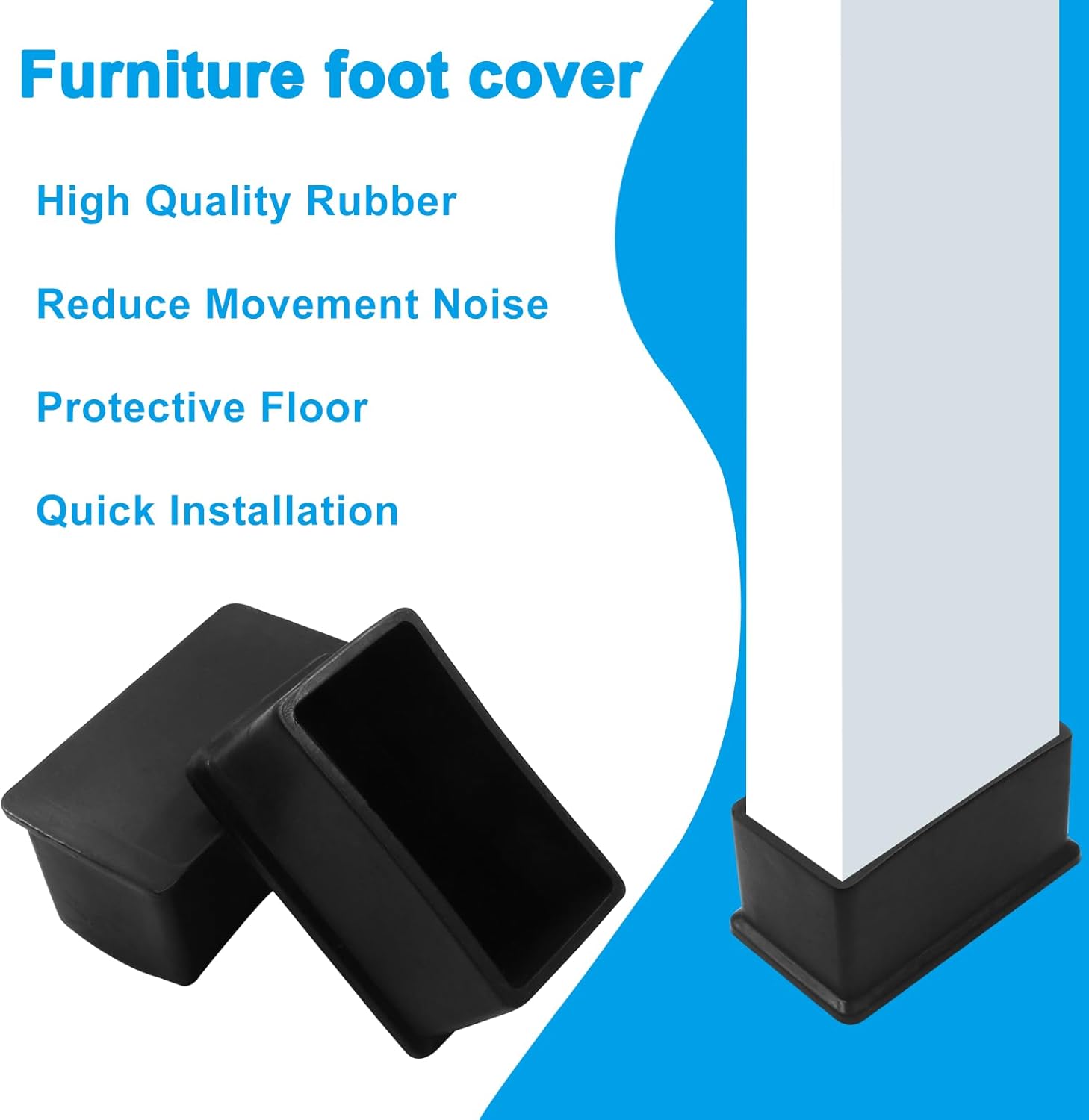 8 Pieces Rubber Furniture Leg Caps, 25mm x 50mm Rectangle Chair Table Leg Covers, Soft Furniture Feet End Cap Tips Floor Protector for Chair Table - Image 4