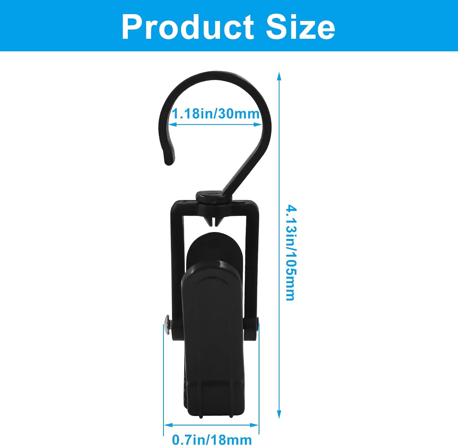 20 Pack Super Strong Swivel Hanging Hooks, Laundry Clips Plastic Clothes Pins Beach Towel Clips, 360° Rotating Curtain Clips for Home Office & Workshop/Clothing Store/Closet, 4.3-inch(Black) - Image 2