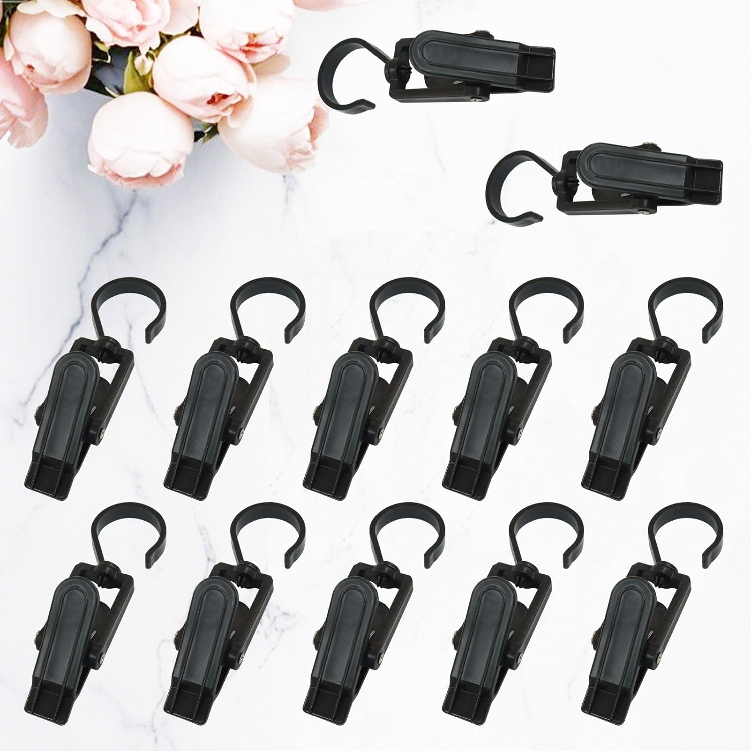 20 Pack Super Strong Swivel Hanging Hooks, Laundry Clips Plastic Clothes Pins Beach Towel Clips, 360° Rotating Curtain Clips for Home Office & Workshop/Clothing Store/Closet, 4.3-inch(Black) - Image 5