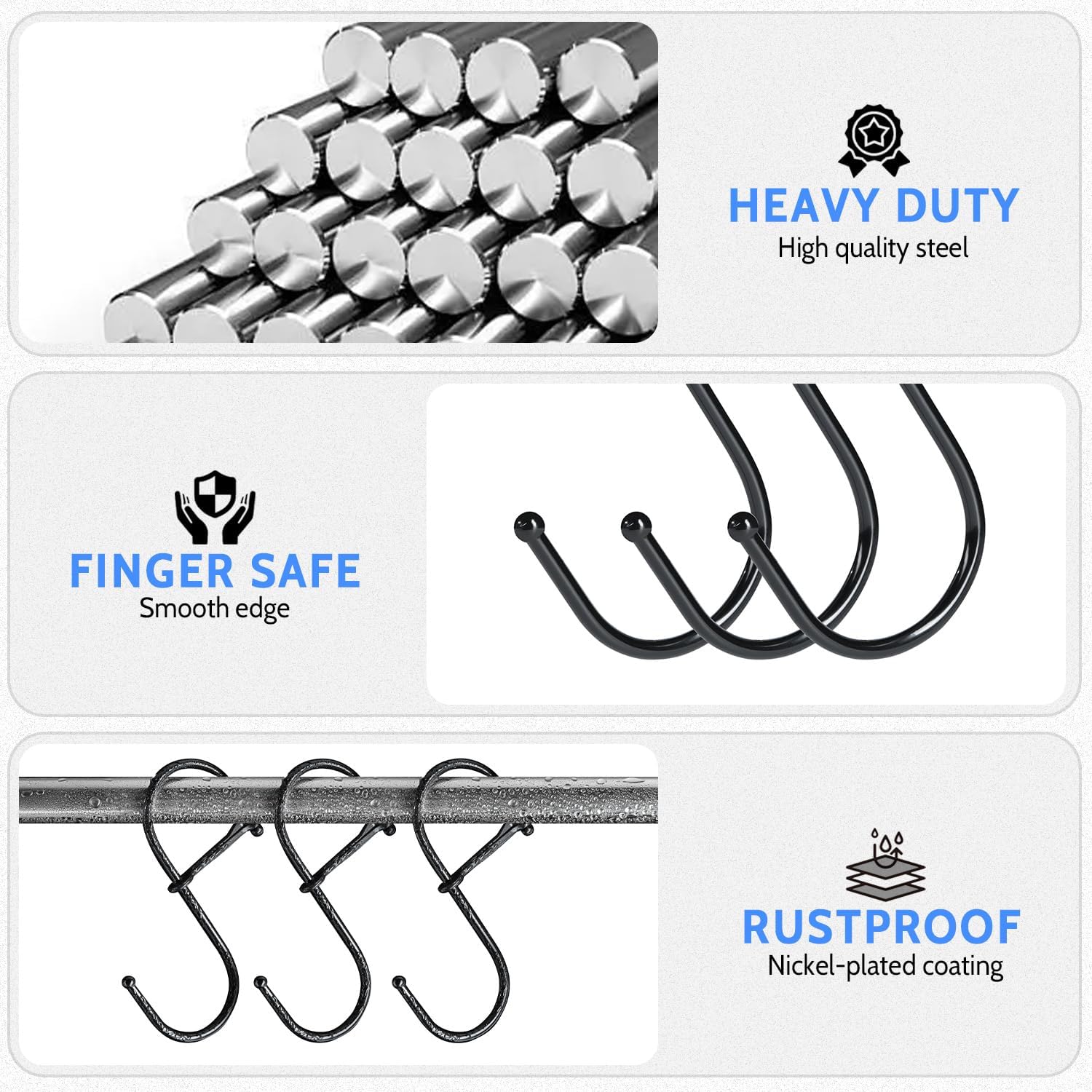 S Hooks, 8pcs 3.5 Inches Metal Safety Buckle S Shaped Hooks for Kitchen, Bathroom, Closet(Black) - Image 4
